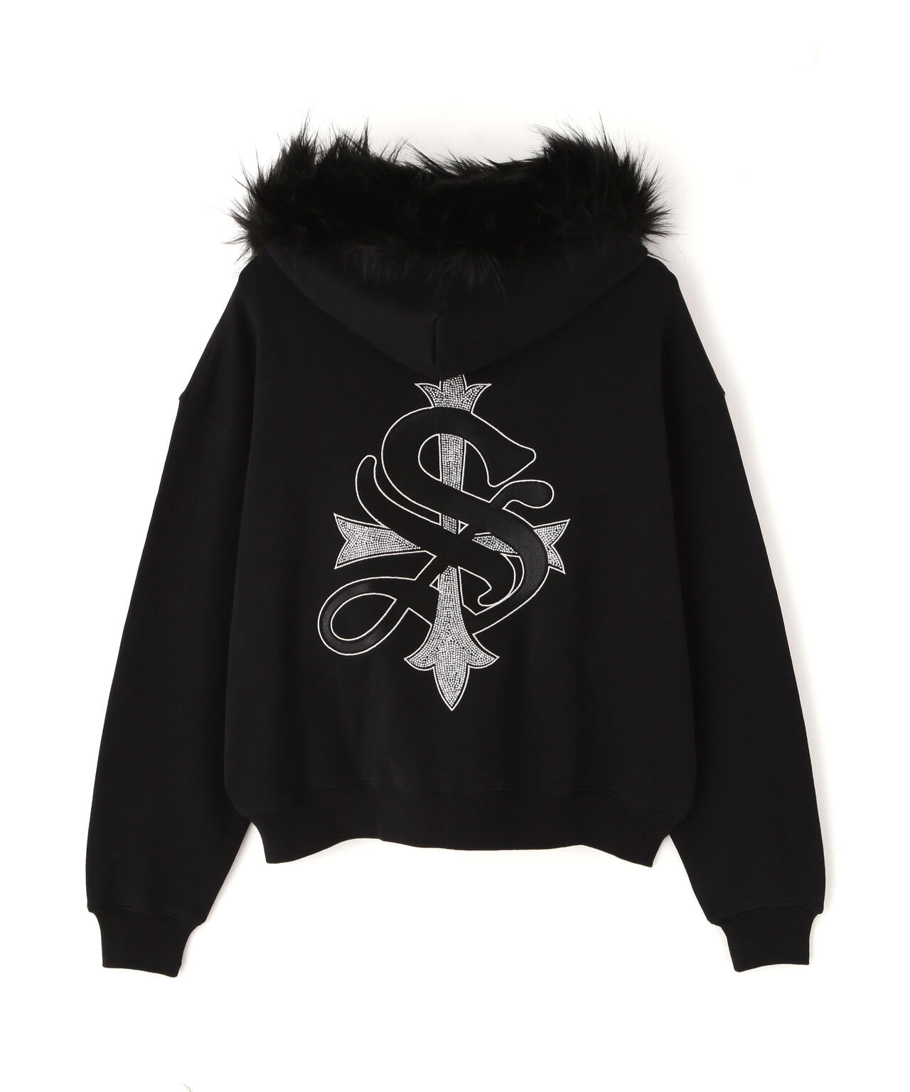LazyHazyPlanet LHP エルエイチピー ジャケット　スエード黒 SUPPLIER/サプライヤー/CROSS RHINESTONE VELOUR ZIP HOODIE | L.H.P