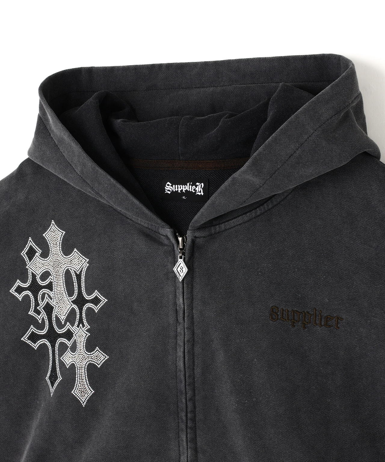 SUPPLIER/サプライヤー/MULTIPLE CROSS  RHINESTONE ZIP HOODIE