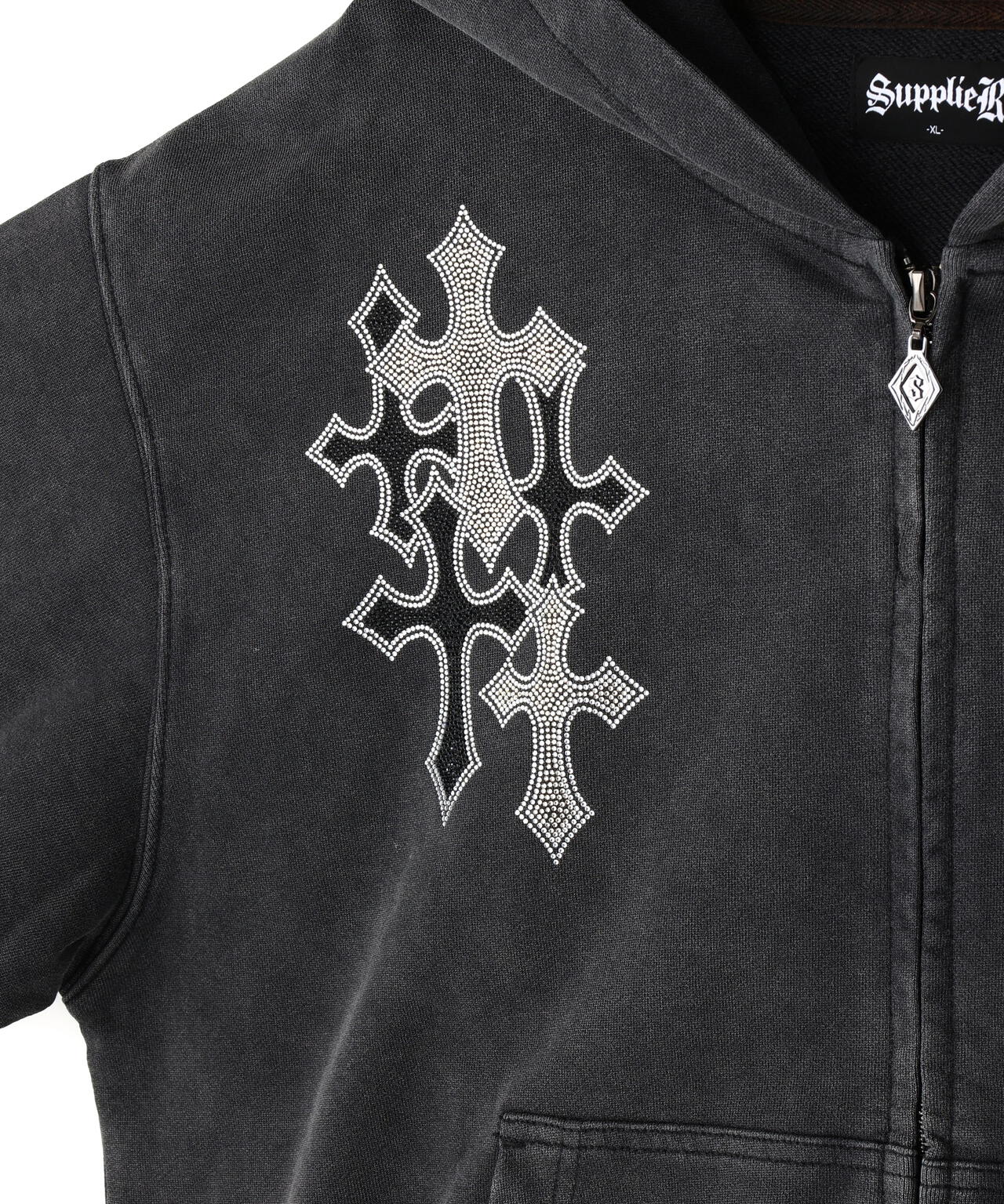 SUPPLIER/サプライヤー/MULTIPLE CROSS  RHINESTONE ZIP HOODIE