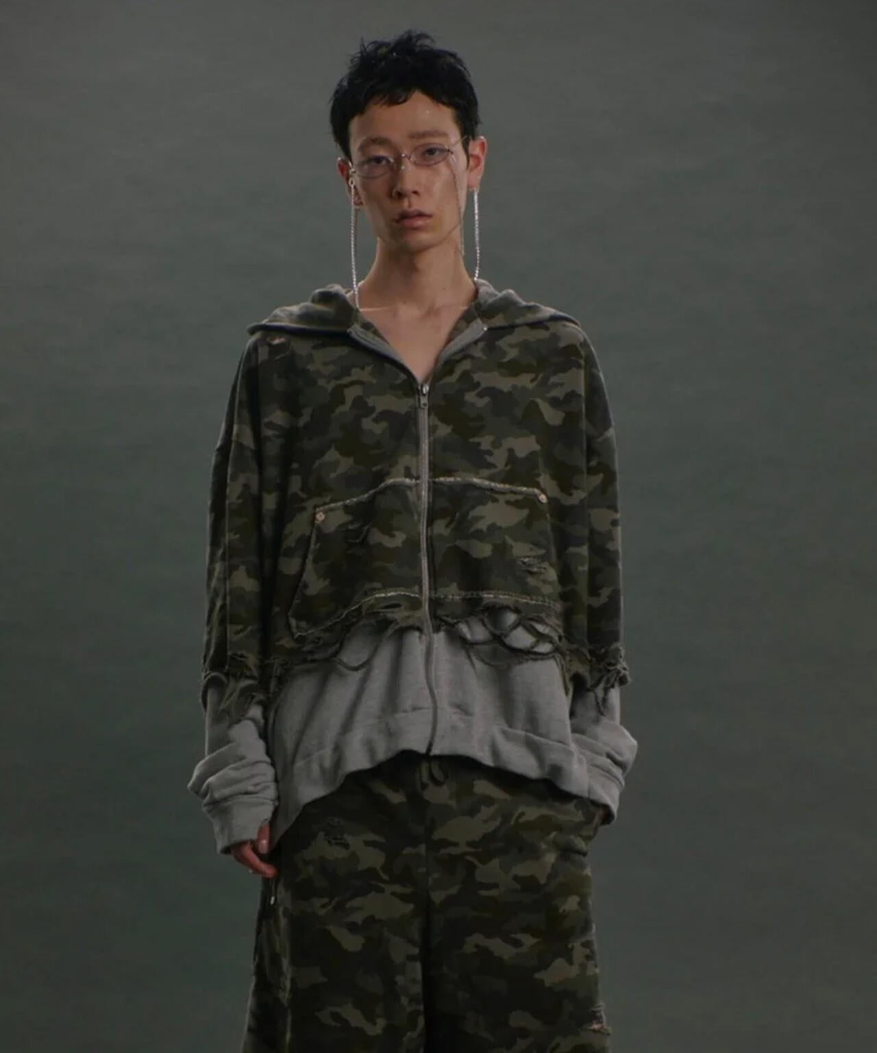 neith./ネイス/Layered Crush Hoodie(Camo×Gray) | L.H.P