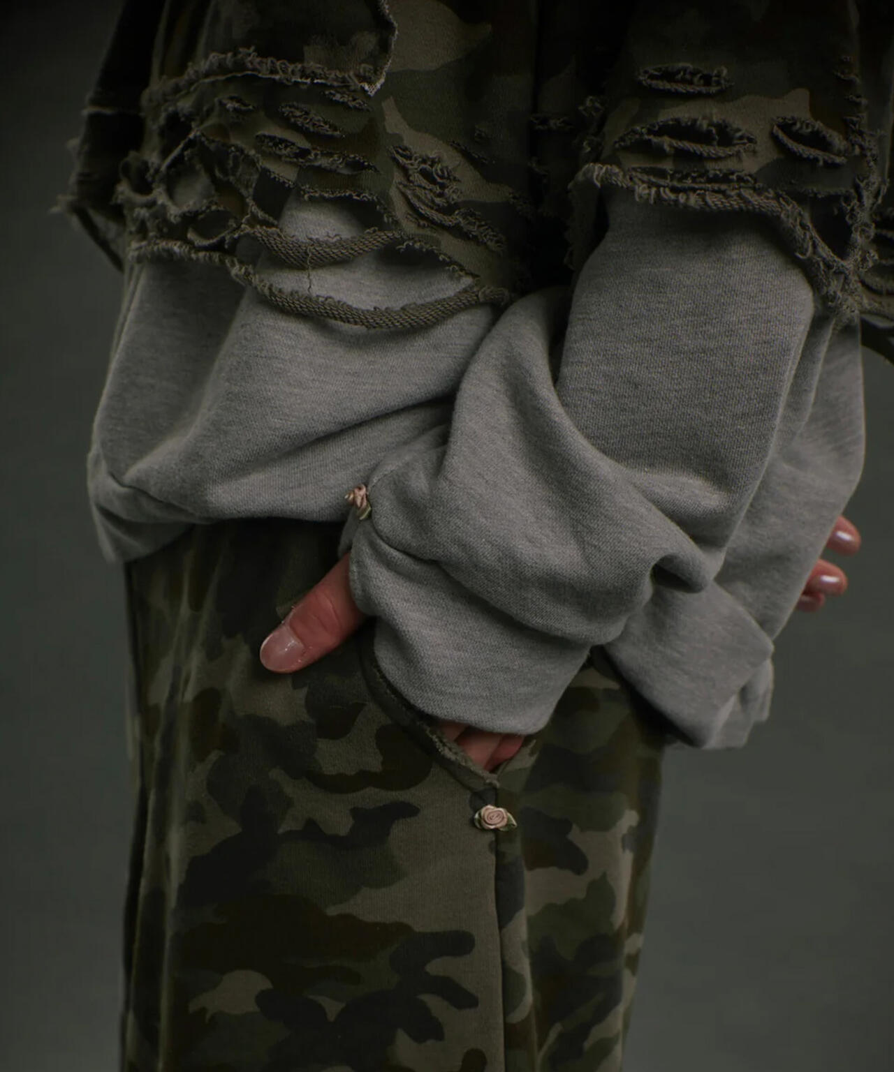 neith./ネイス/Layered Crush Hoodie(Camo×Gray) | L.H.P