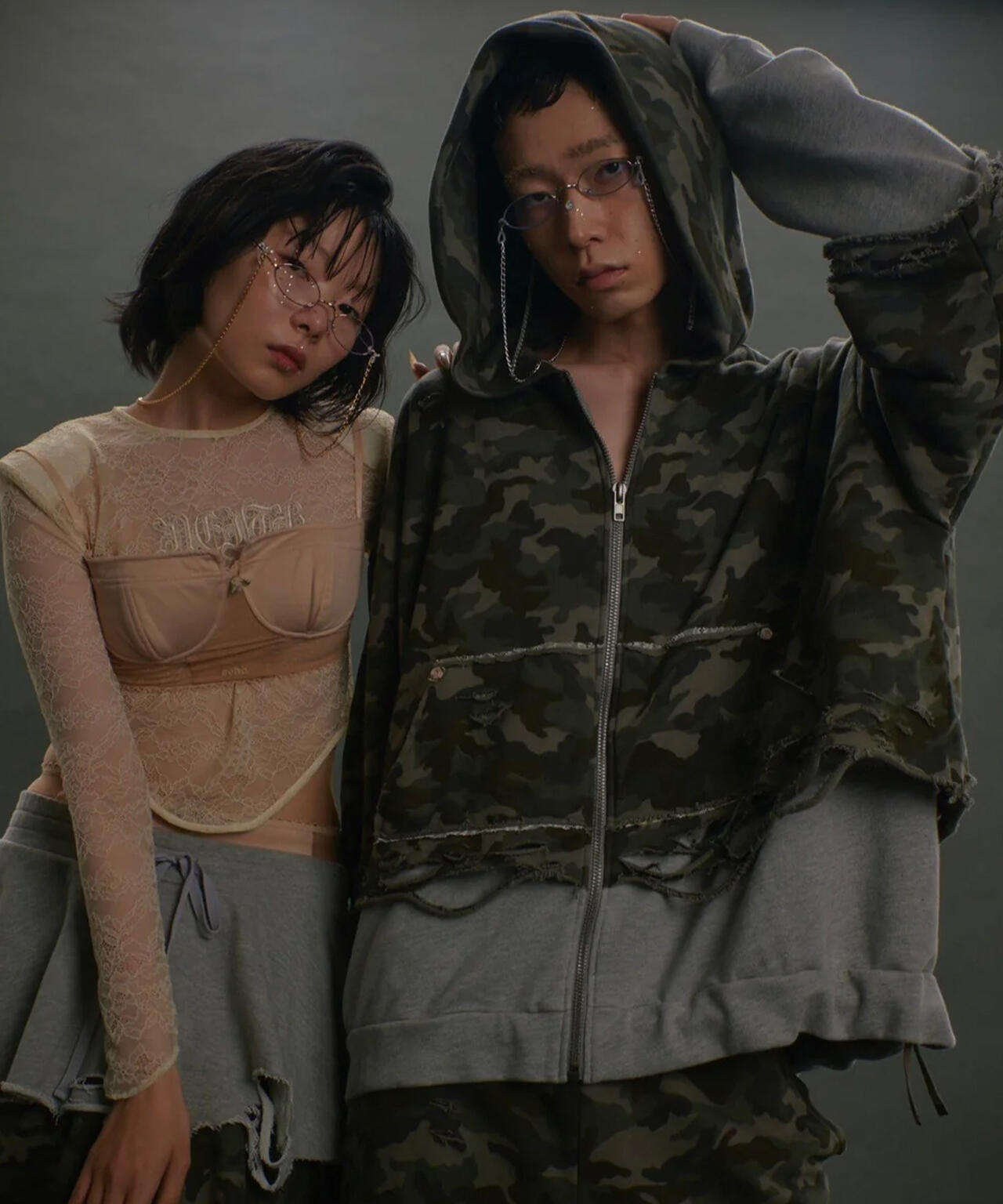 neith./ネイス/Layered Crush Hoodie(Camo×Gray) | L.H.P