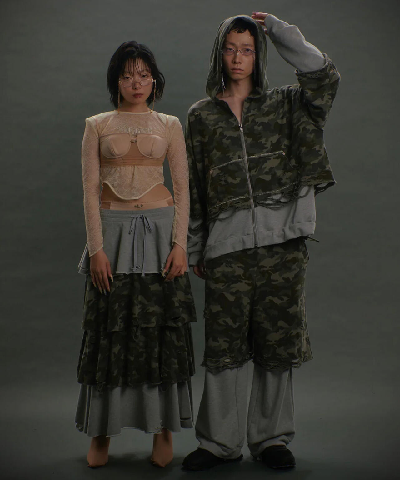 neith./ネイス/Layered Crush Hoodie(Camo×Gray) | L.H.P