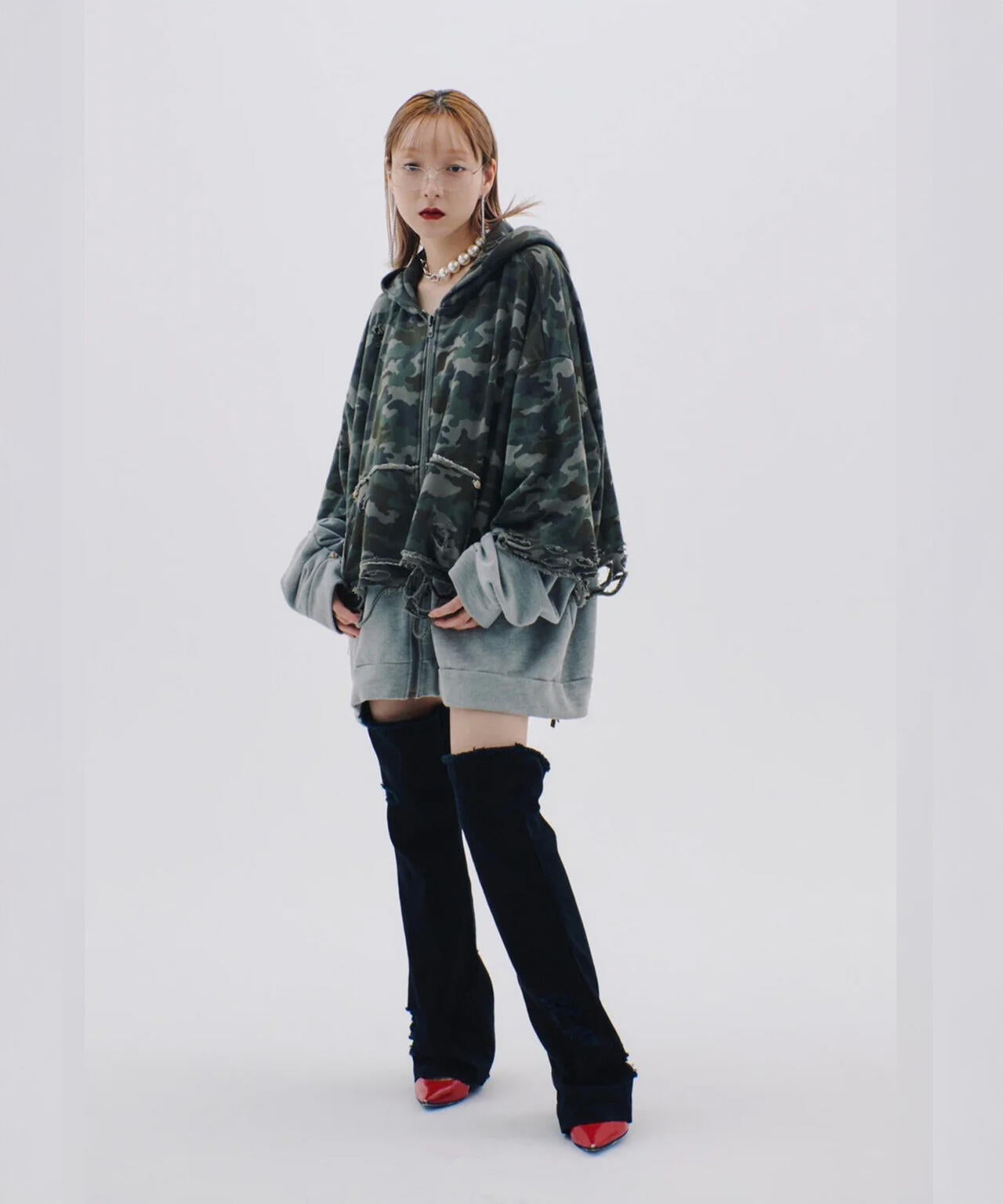 neith./ネイス/Layered Crush Hoodie(Camo×Gray) | L.H.P