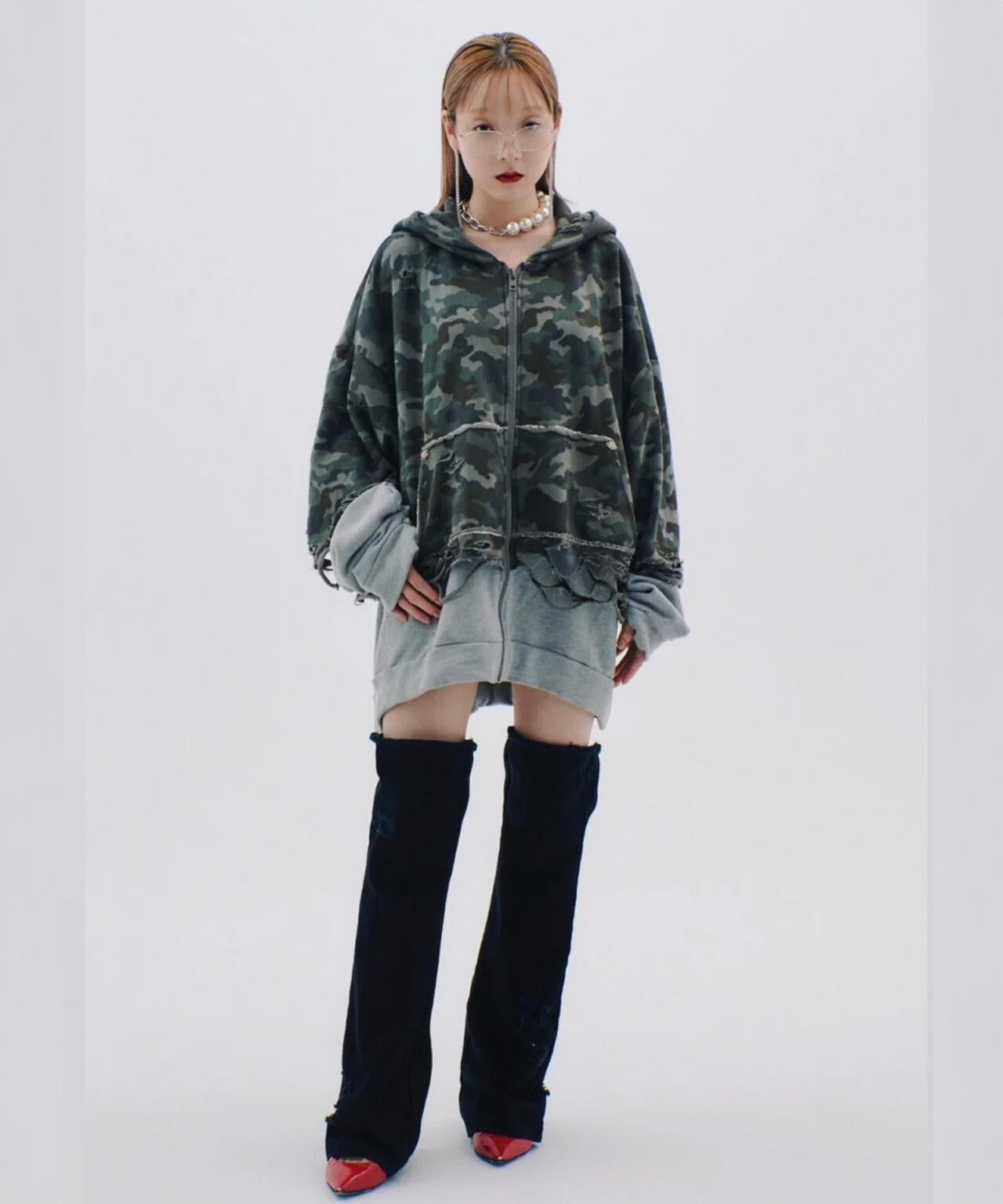 neith./ネイス/Layered Crush Hoodie(Camo×Gray) | L.H.P