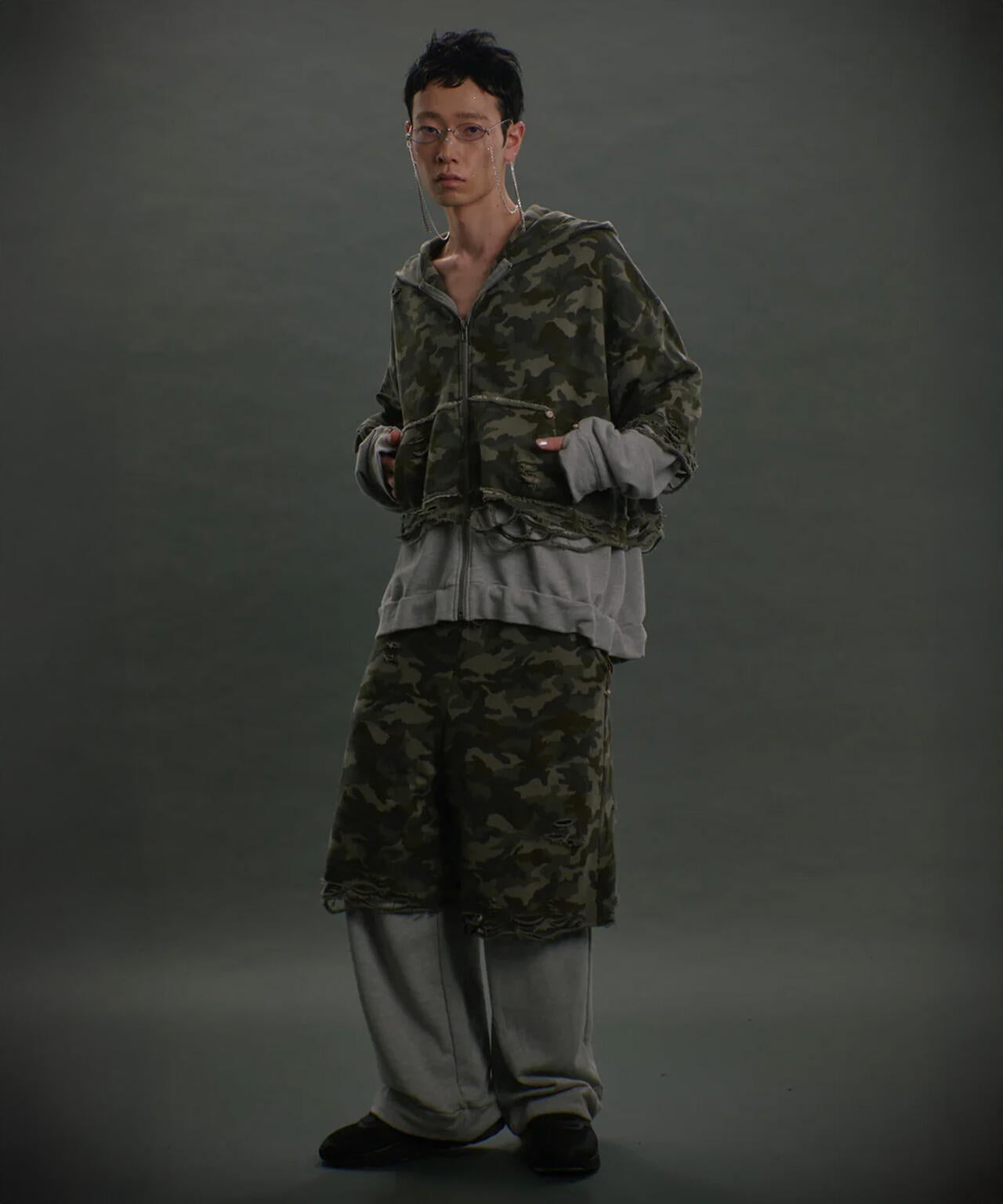 neith./ネイス/Layered Crush Sweat Pants(Camo×Gray) | L.H.P