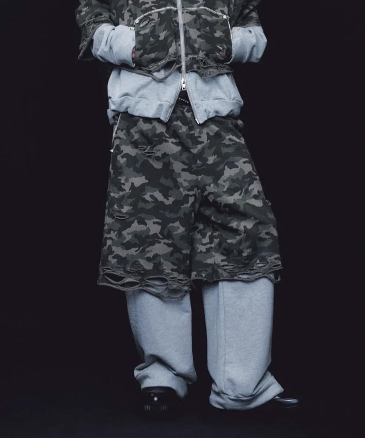 neith./ネイス/Layered Crush Sweat Pants(Camo×Gray)