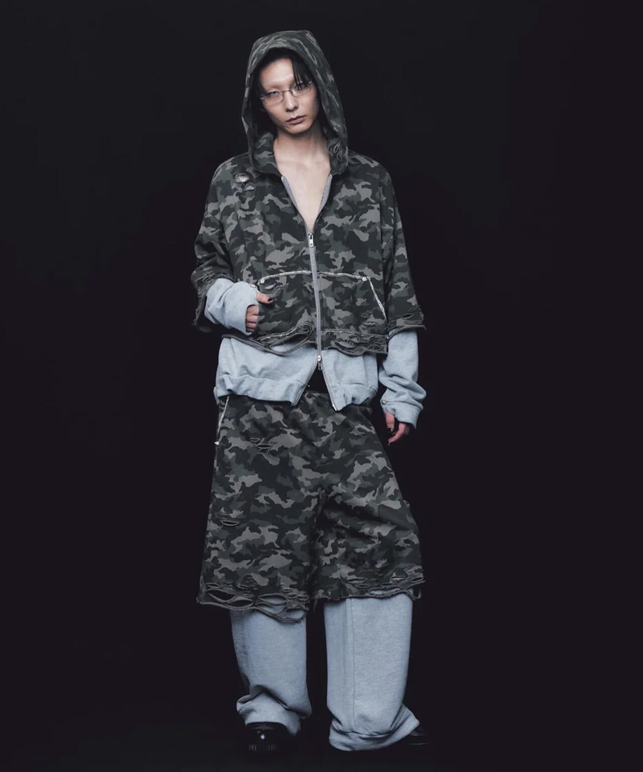 neith./ネイス/Layered Crush Sweat Pants(Camo×Gray) | L.H.P
