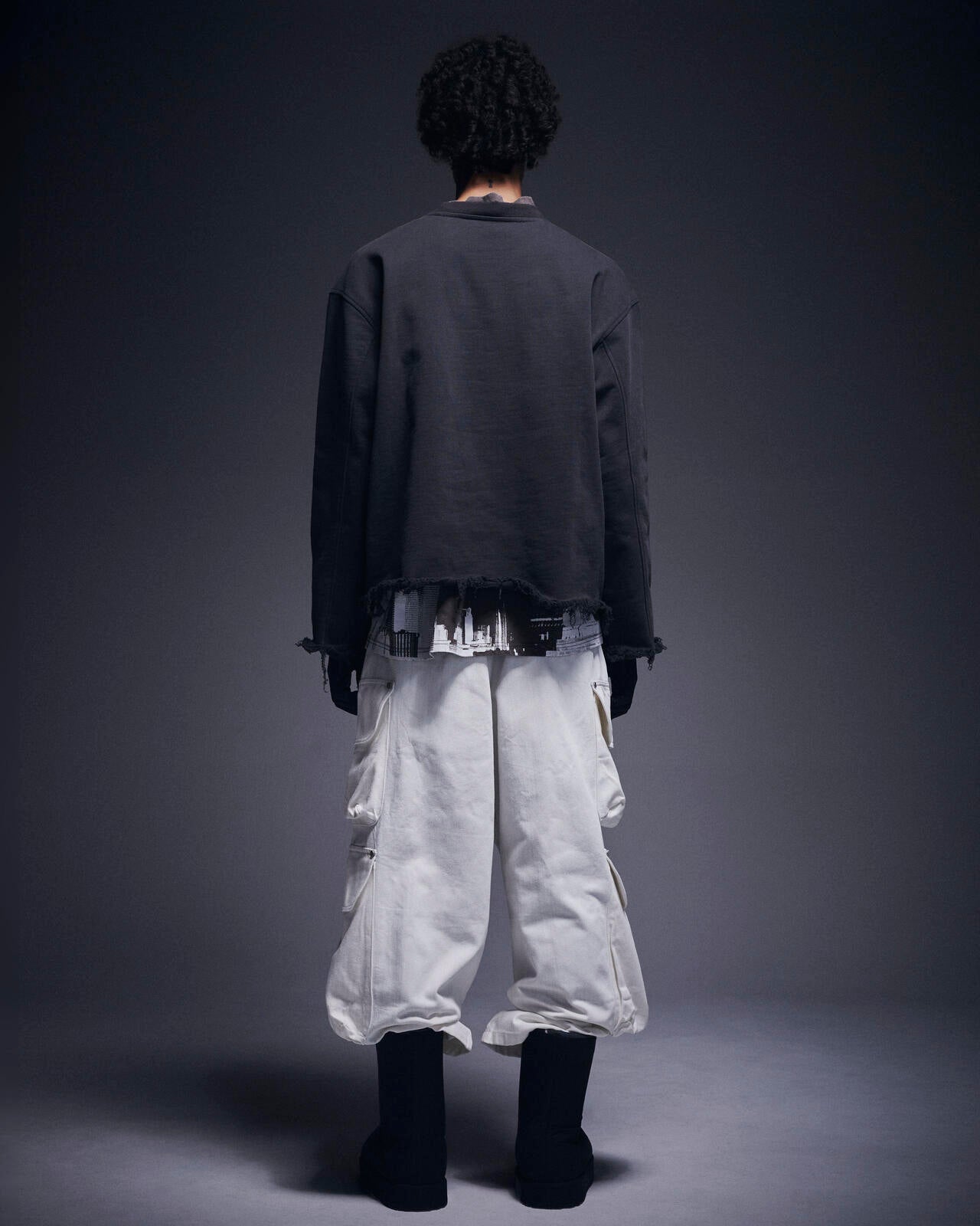 DankeSchon/ダンケシェーン/CUT FRINGE SWEAT CREWNECK BLACK