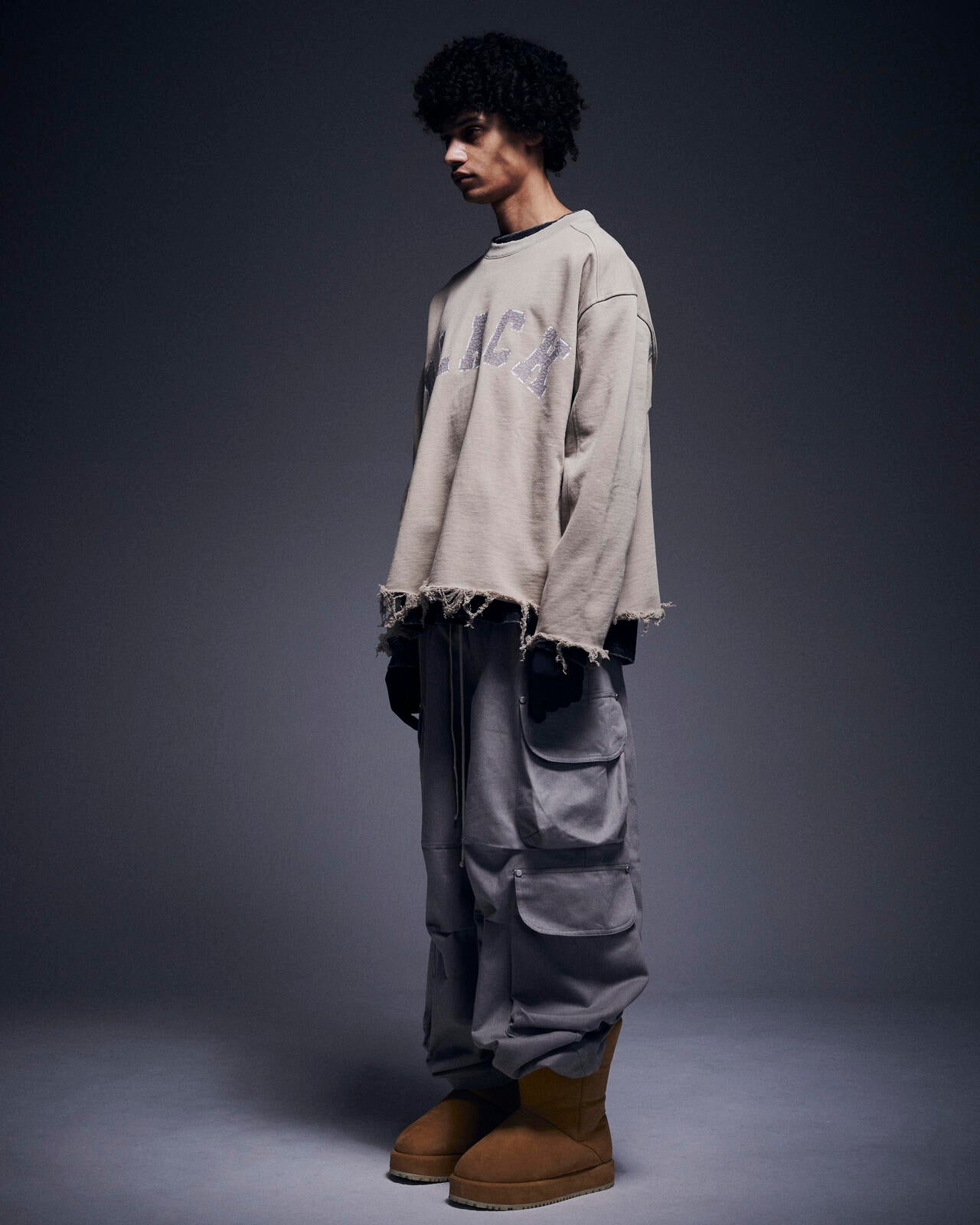 DankeSchon/ダンケシェーン/CUT FRINGE SWEAT CREWNECK BLACK | L.H.P