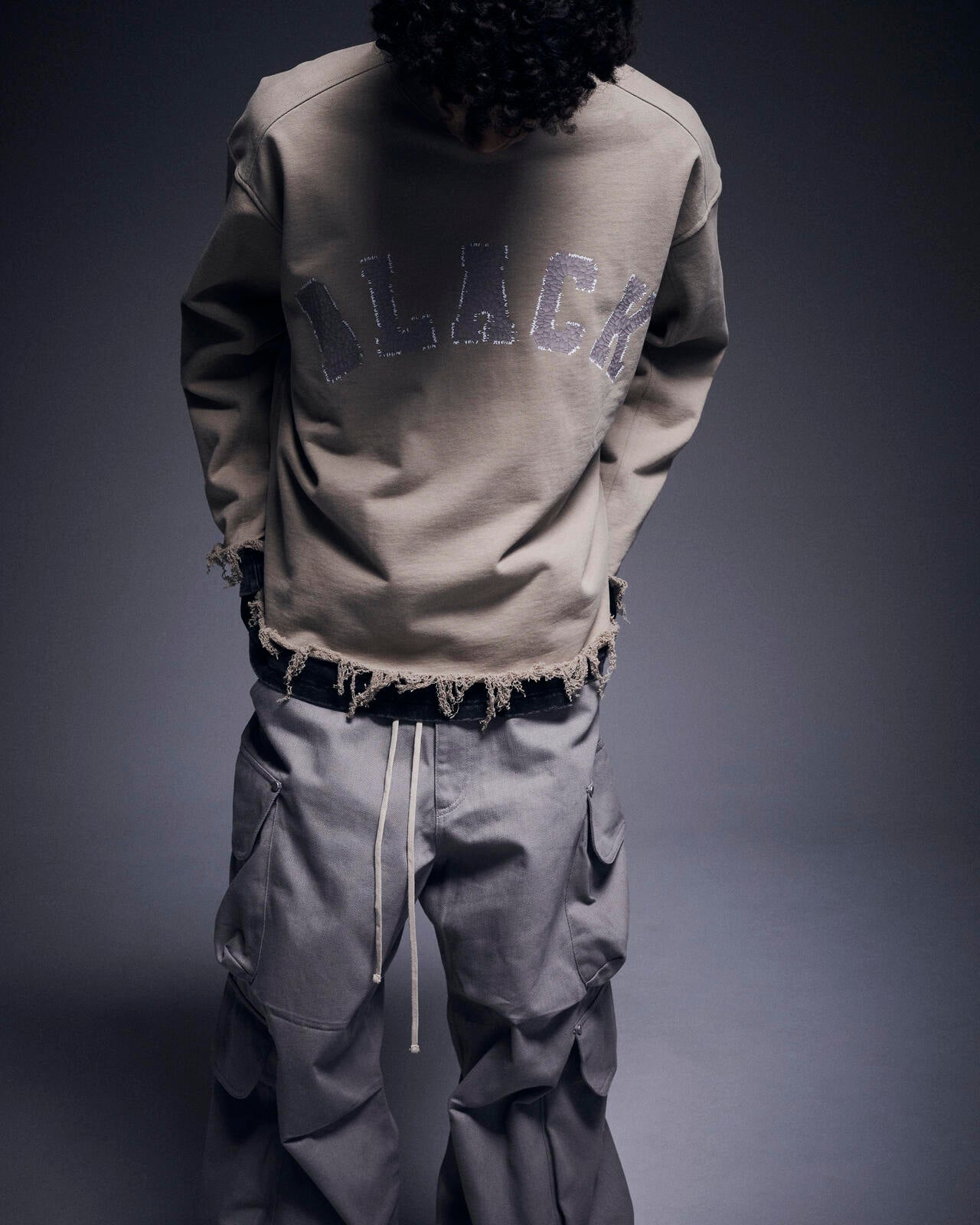 DankeSchon/ダンケシェーン/CUT FRINGE SWEAT CREWNECK BLACK