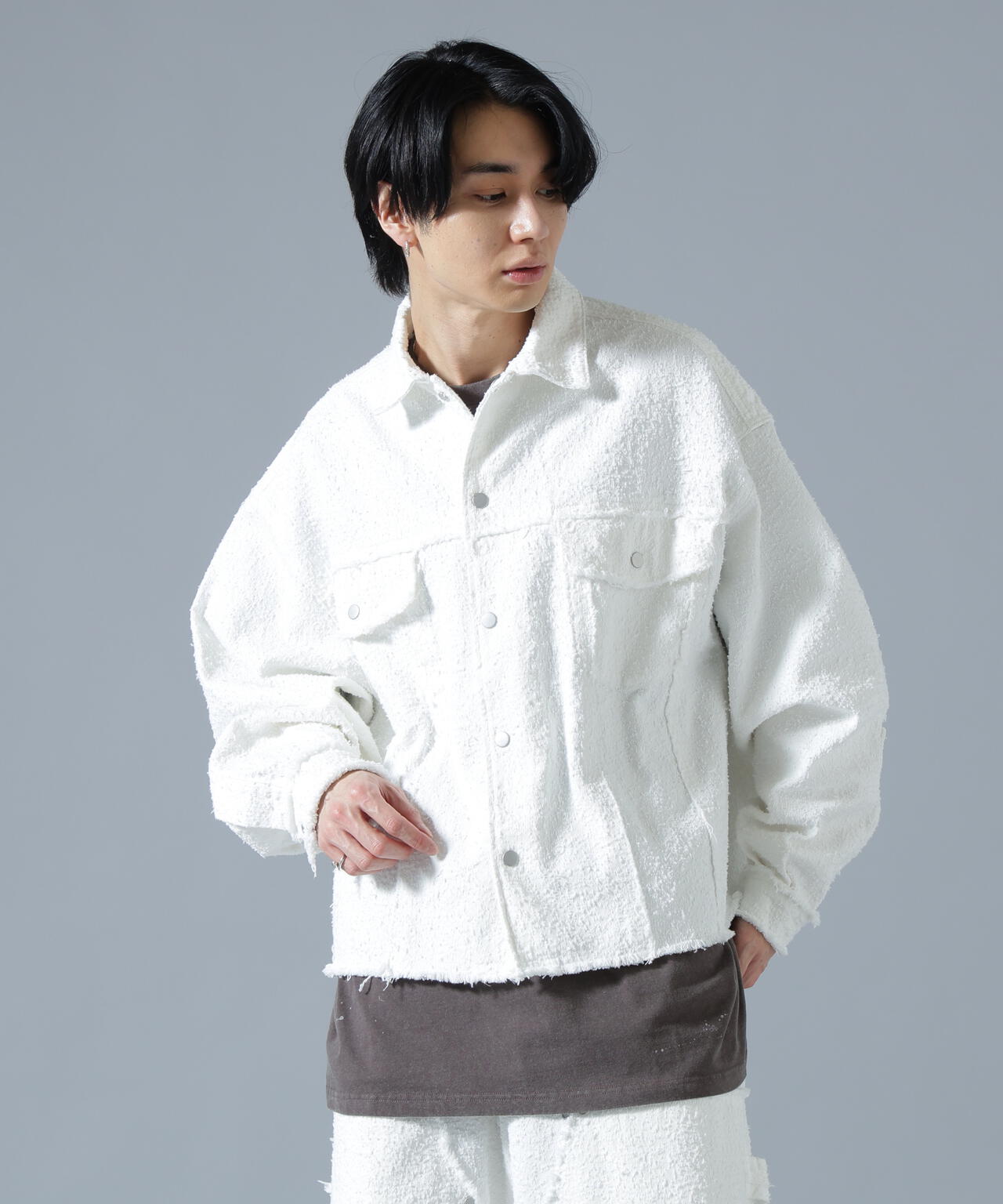 Needle punch materialシャツジャケット　白 DankeSchon/ダンケシェーン/NEEDLEPUNCH DENIM 3RD JACKET | L.H.P