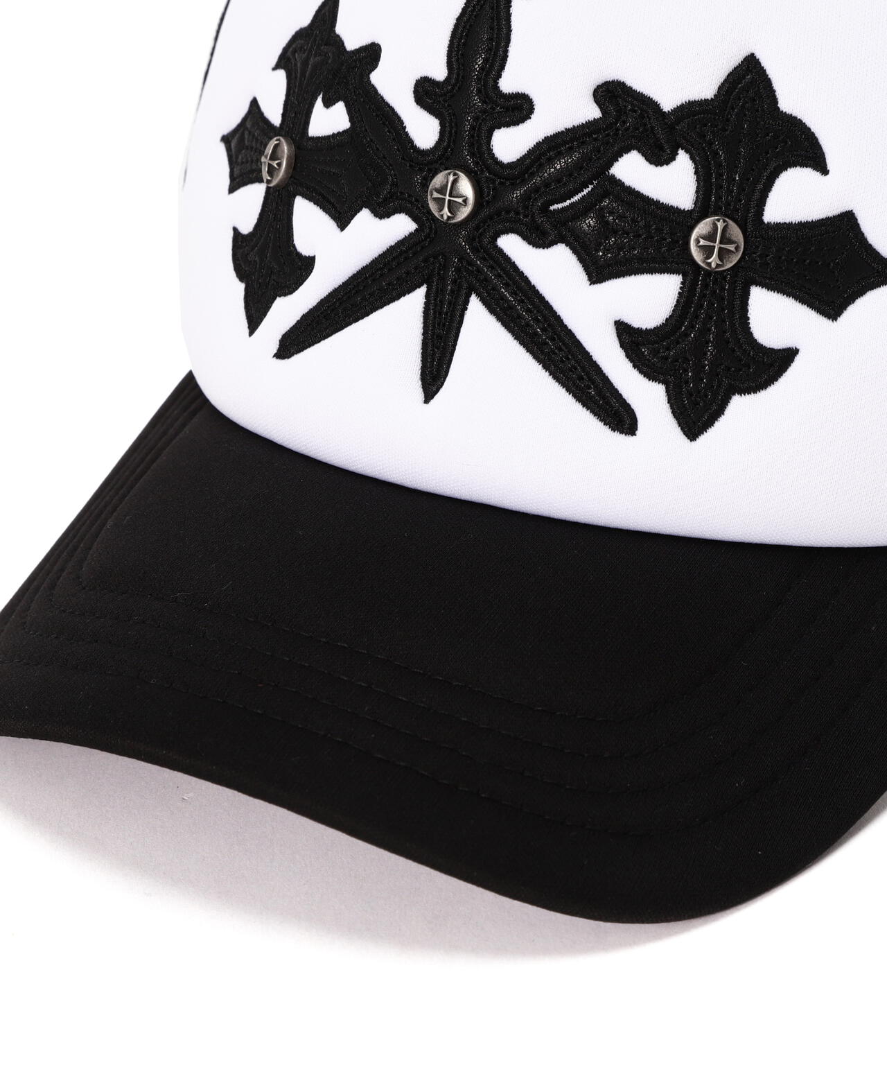 UNKNOWNLONDON/アンノウンロンドン/Dagger Cross Leather Patch Mash Cap