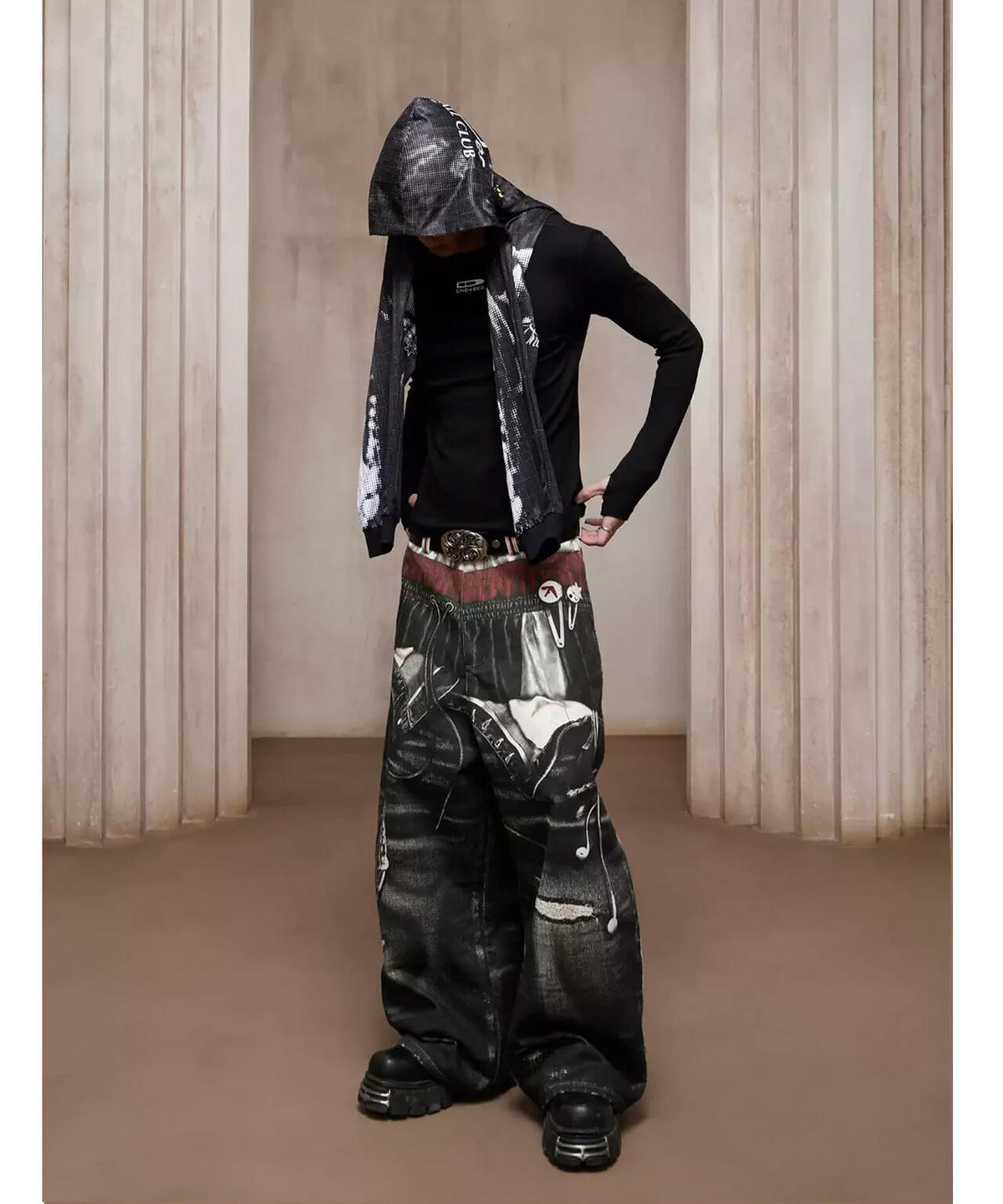 DND4DES/ディーエヌディーフォーデス/Triple-Waistband 3D-Print Baggy Jeans