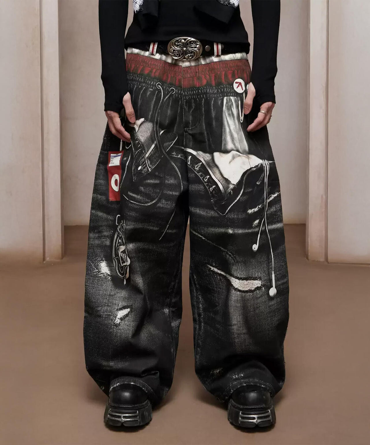 DND4DES/ディーエヌディーフォーデス/Triple-Waistband 3D-Print Baggy Jeans