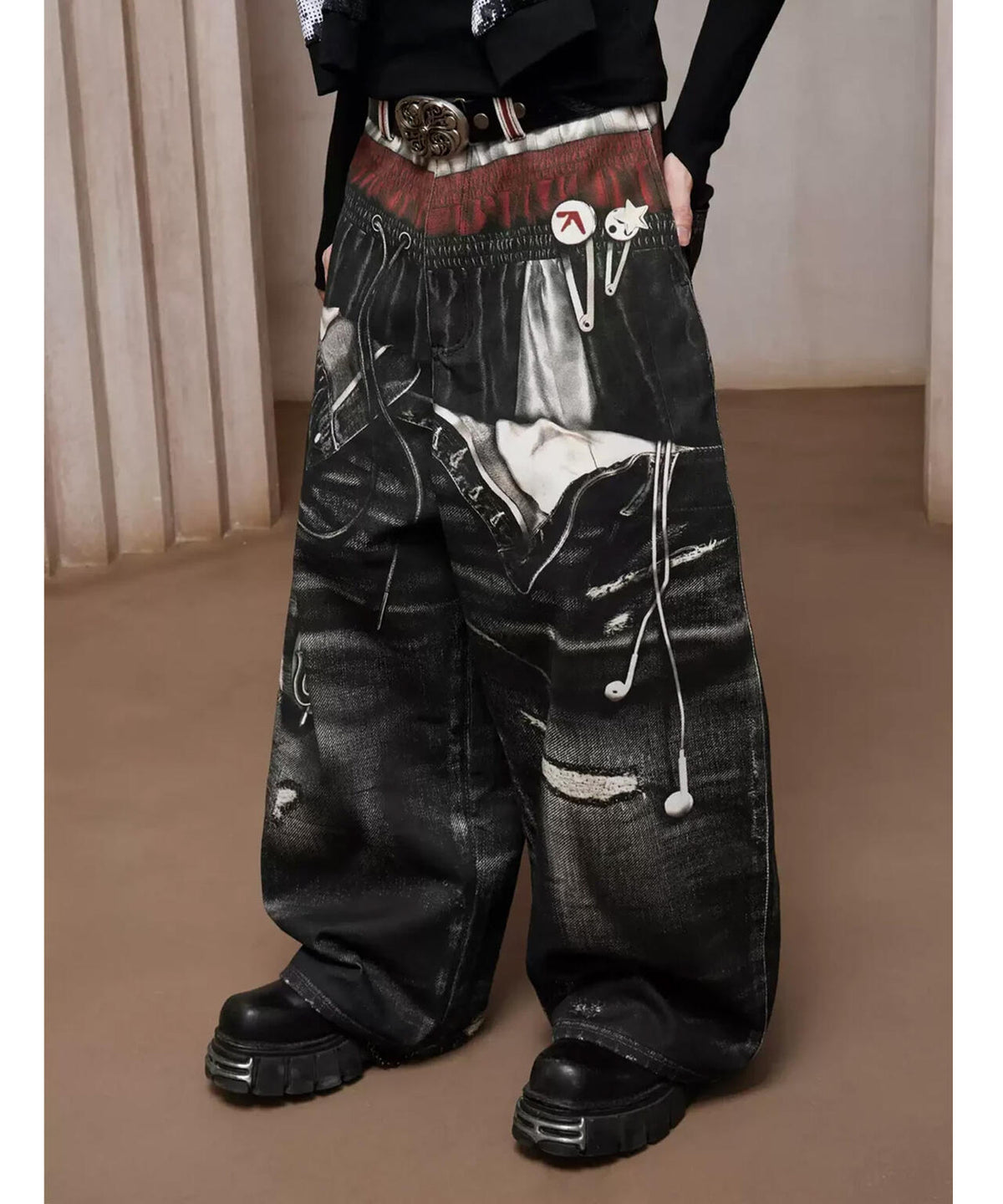 DND4DES/ディーエヌディーフォーデス/Triple-Waistband 3D-Print Baggy Jeans