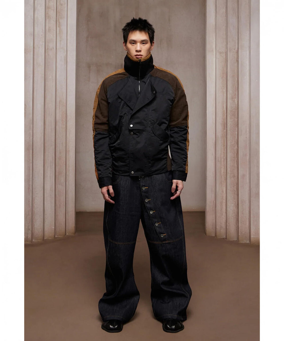 DND4DES/ディーエヌディーフォーデス/Avant-Garde Curved Button Raw Denim Jeans