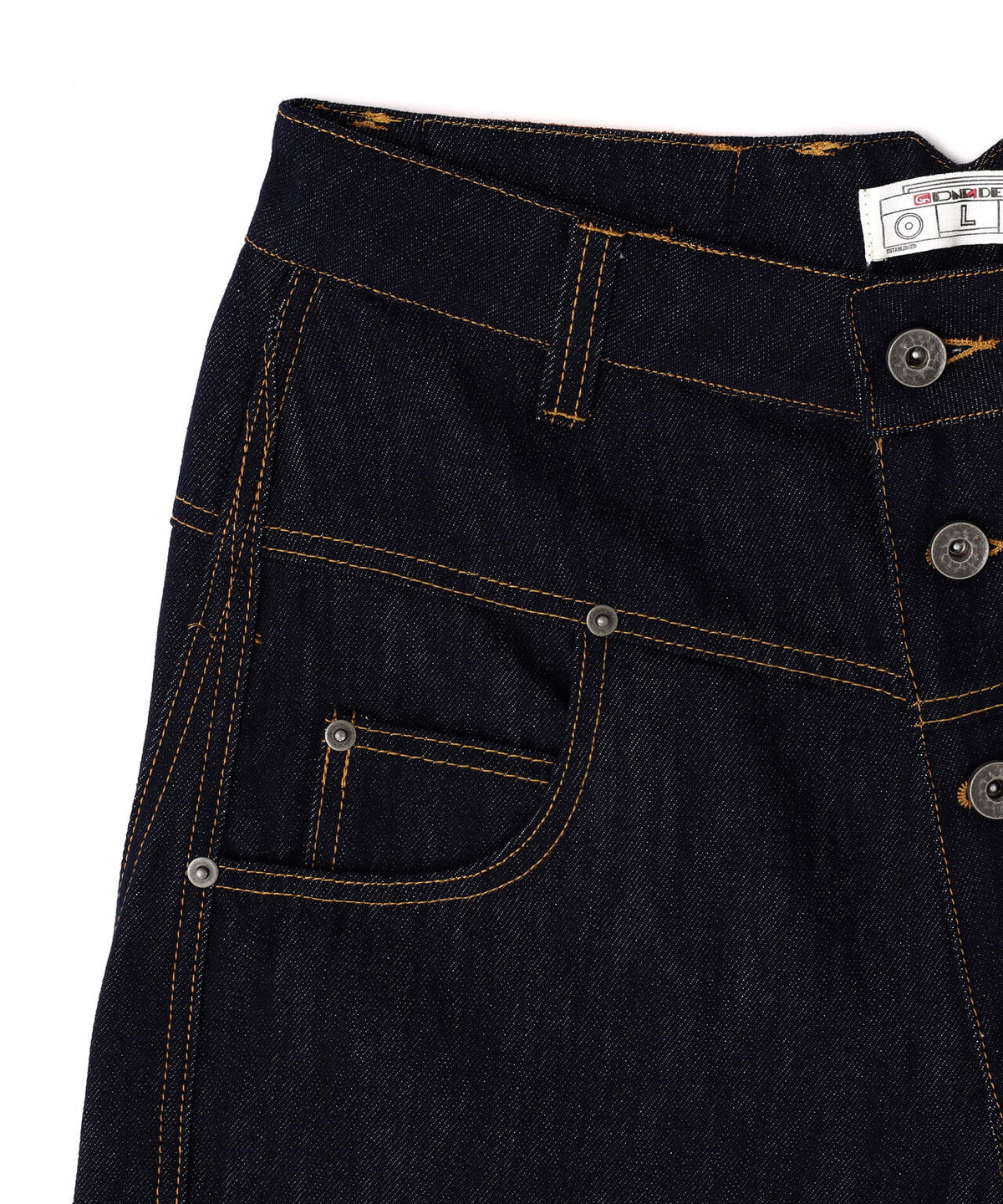 DND4DES/ディーエヌディーフォーデス/Avant-Garde Curved Button Raw Denim Jeans
