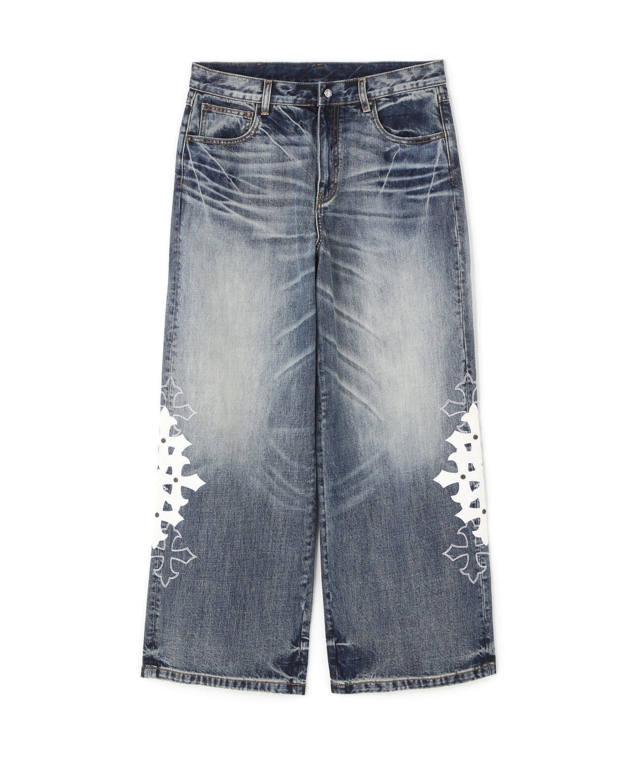SUPPLIER/サプライヤー/Multiple Cross Leather Patch Baggy Denim
