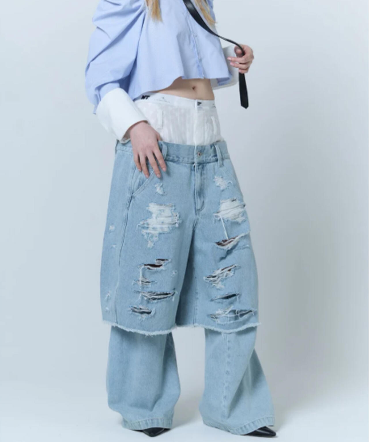 ぴぴぴ 　　neith Tokyo スカート レッグカバー　デニム neith./ネイス/Destroyed Denim and Leg cover | L.H.P