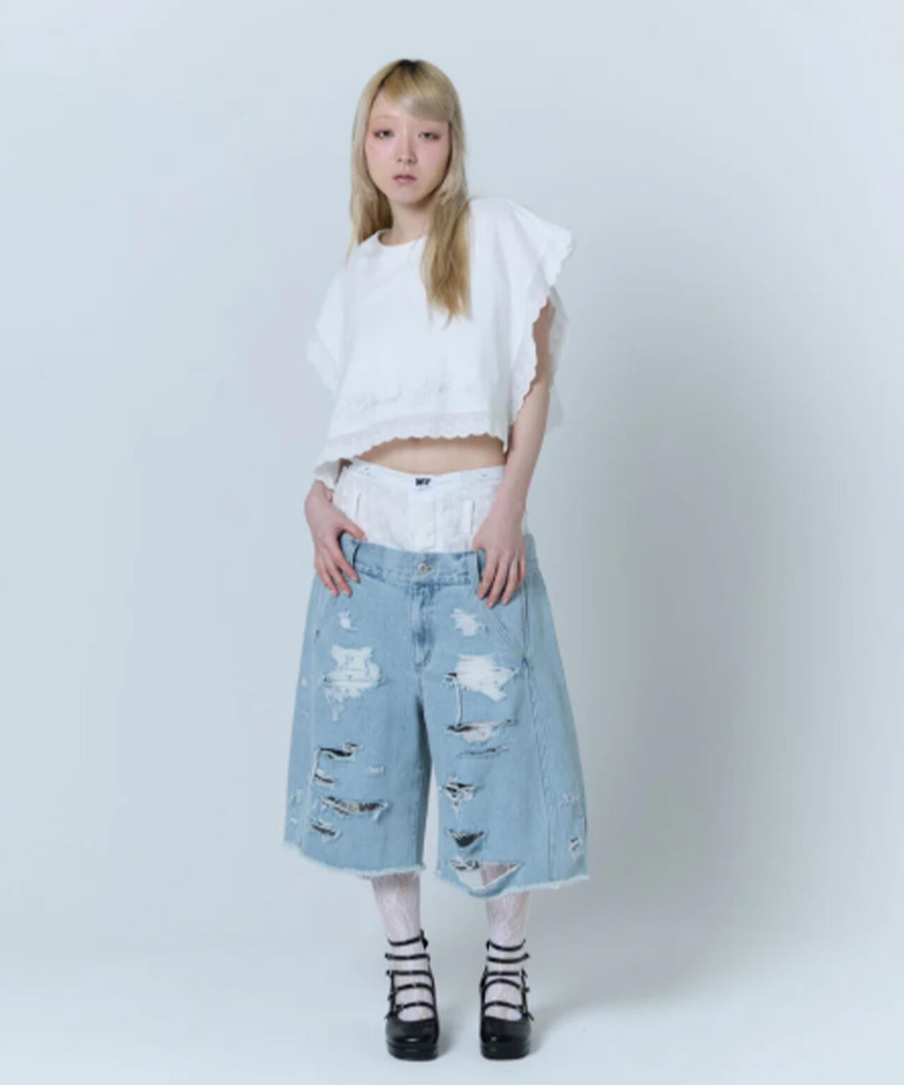 ぴぴぴ 　　neith Tokyo スカート レッグカバー　デニム neith./ネイス/Destroyed Denim and Leg cover | L.H.P