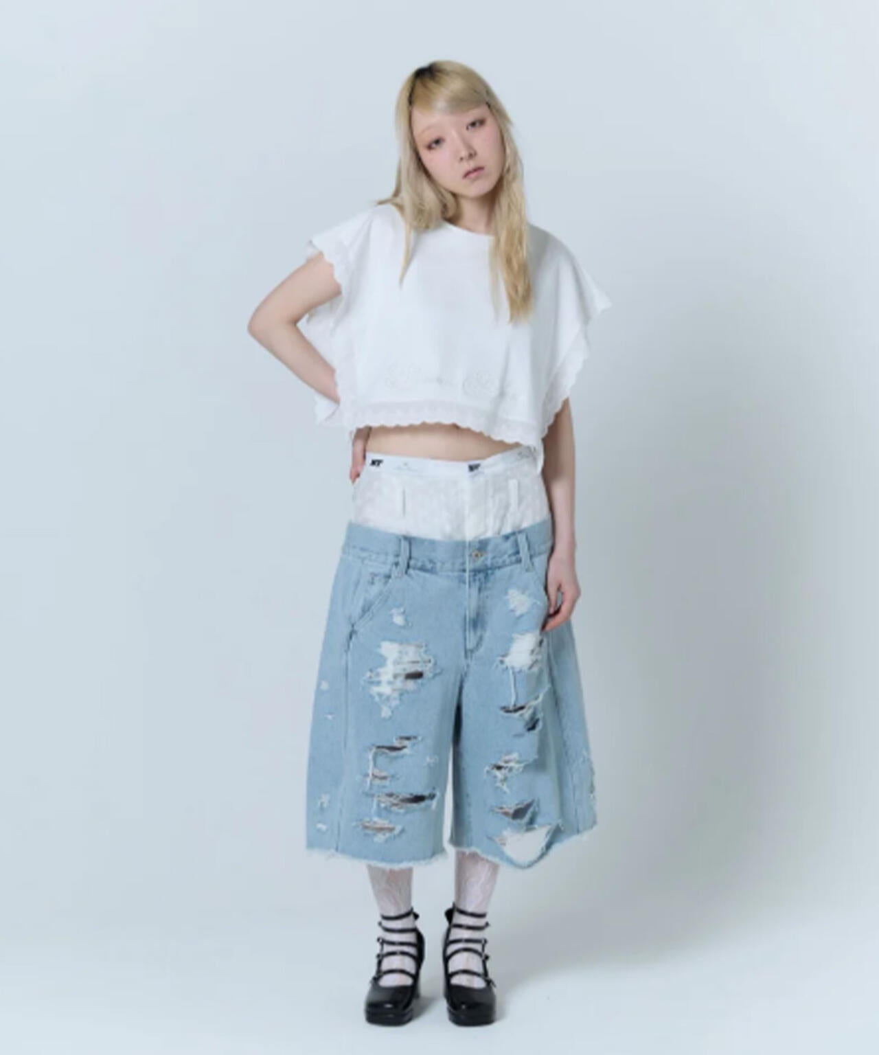ぴぴぴ 　　neith Tokyo スカート レッグカバー　デニム neith./ネイス/Destroyed Denim and Leg cover | L.H.P