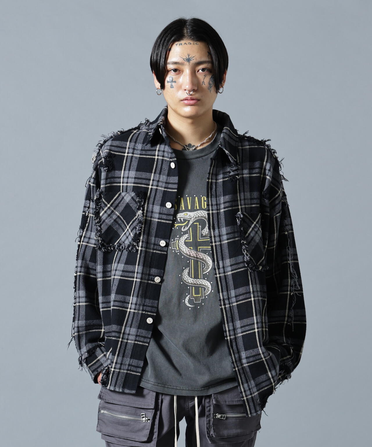 グランジ 再構築 ダメージネルシャツ Danke Schon WEB&DEPOT限定】DankeSchon/ダンケシェーン/FLANNEL DAMAGE SHIRTS