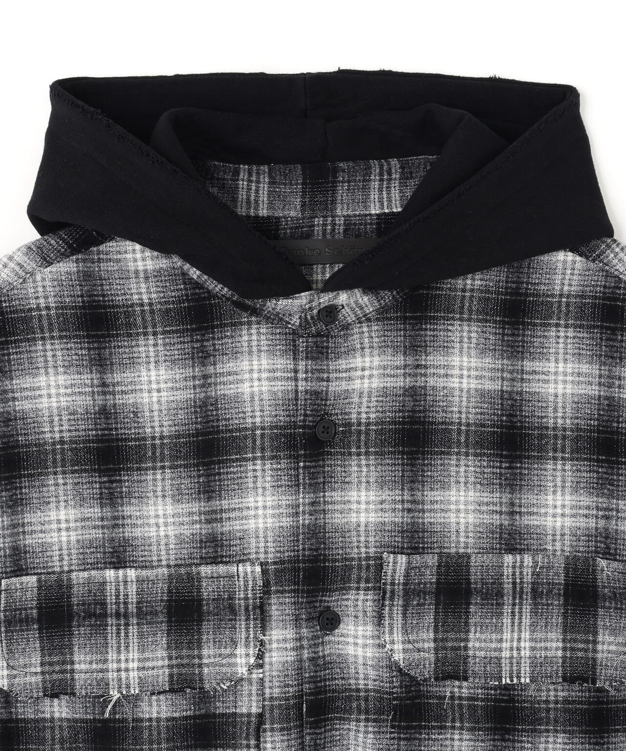 DankeSchon/ダンケシェーン/CUTOFF SWEATHOOD CHECK SHIRTS