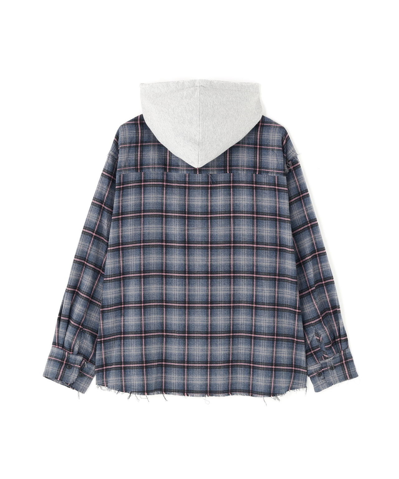 DankeSchon/ダンケシェーン/CUTOFF SWEATHOOD CHECK SHIRTS
