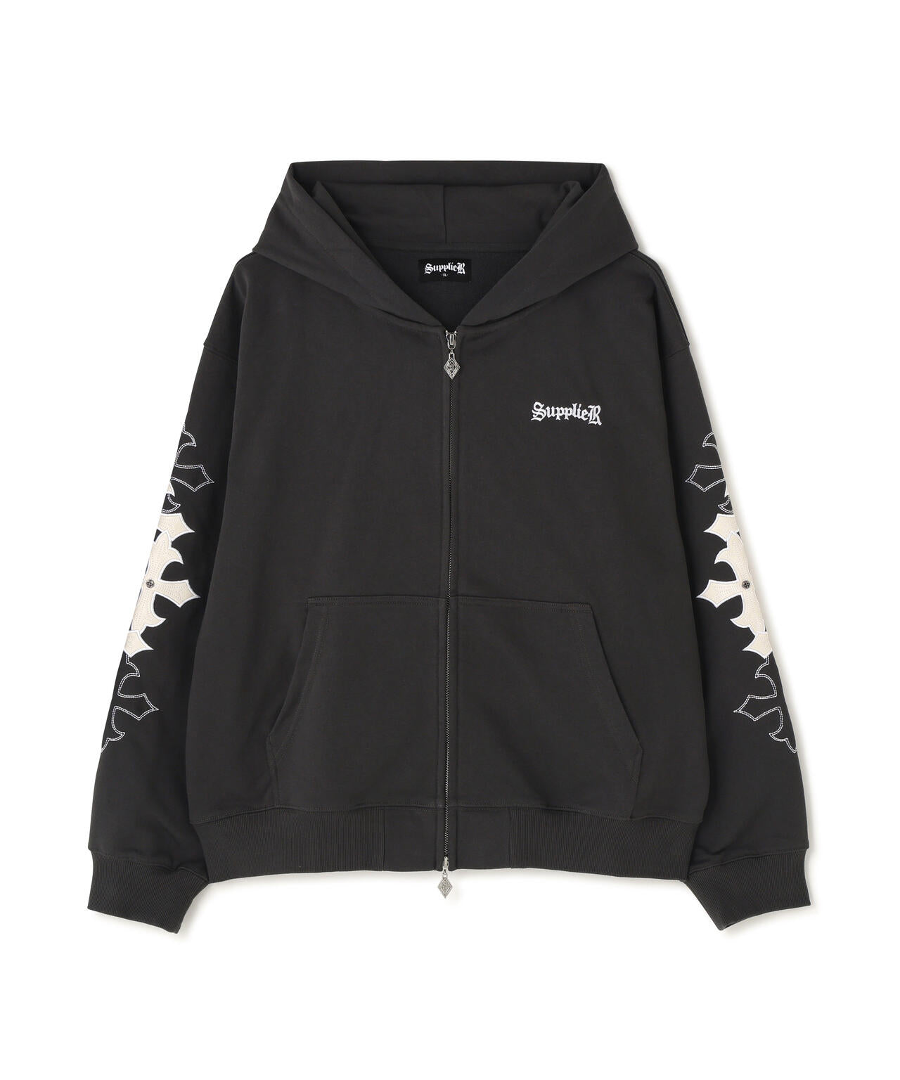 SUPPLIER/サプライヤー/Multiple Cross Leather Patch Zip Hoodie