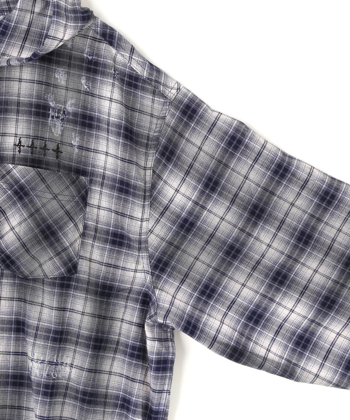 NOT4NERD/ノットフォーナード/DIRTY WASH DISTRES CHK HOODIE SHIRT
