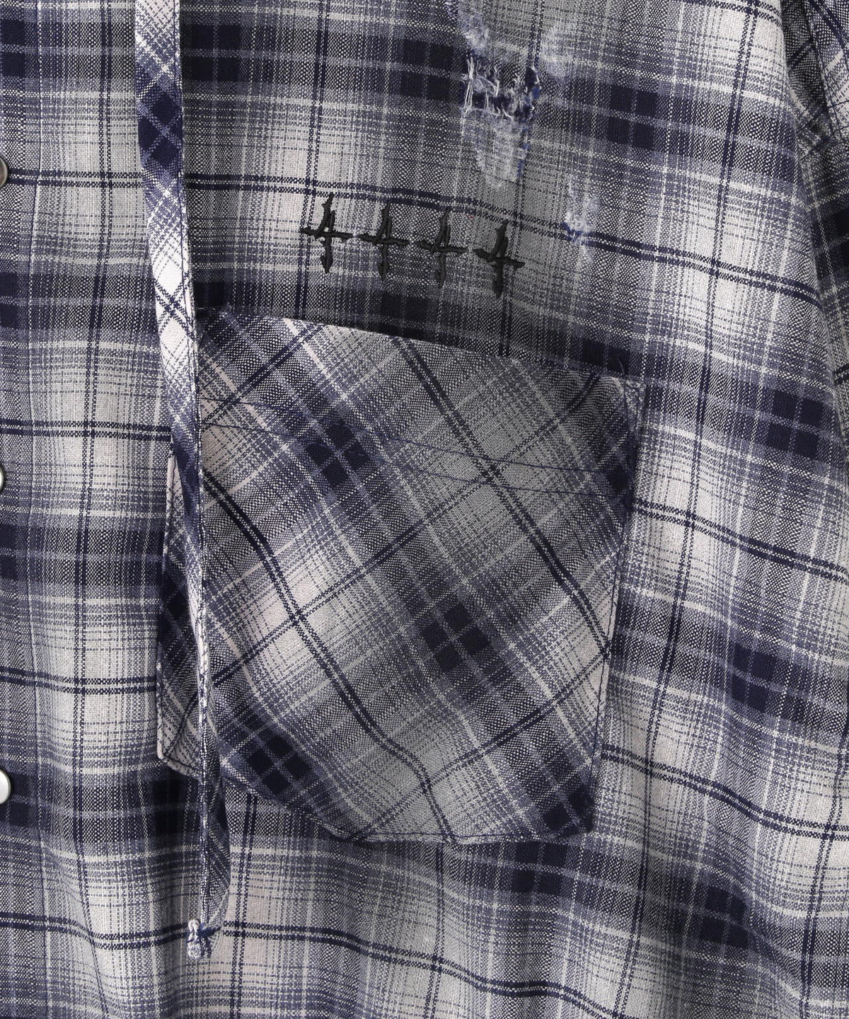 NOT4NERD/ノットフォーナード/DIRTY WASH DISTRES CHK HOODIE SHIRT