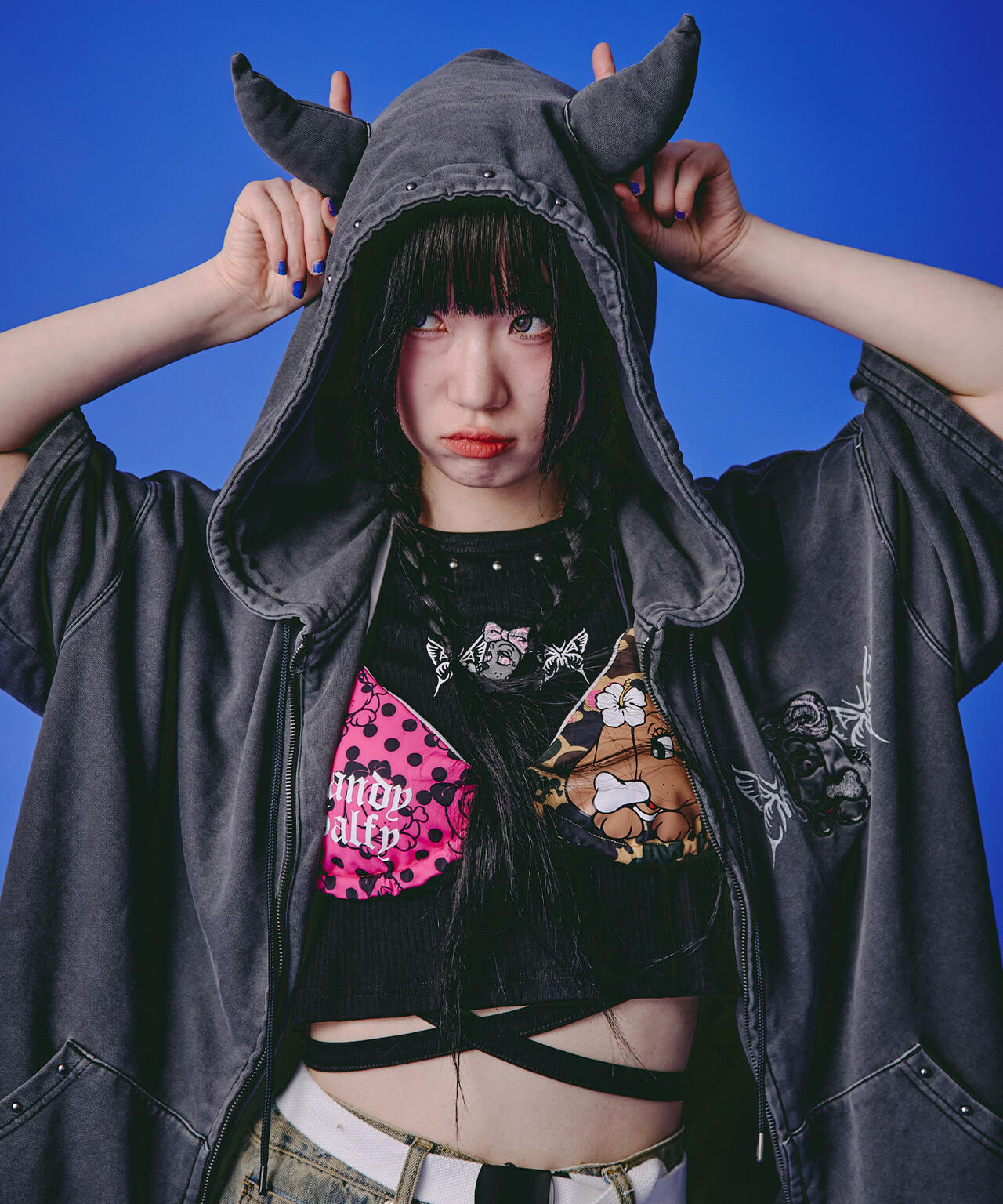 【配信サイン会対応】ZEROSTYLE 半袖パーカー ピンク L GALFY（ガルフィー） パーカー GA×GALFY-クロスガリノハーツ半袖