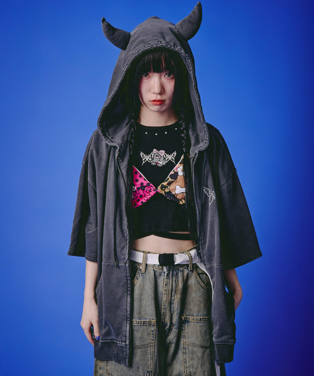 GALFY/ガルフィー/【LHP EXCLUSIVE】地雷ギャル フード半袖パーカー