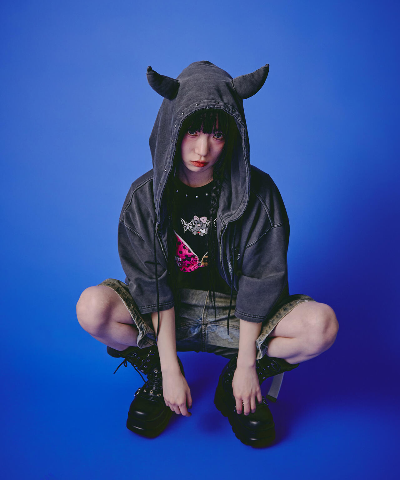 GALFY/ガルフィー/【LHP EXCLUSIVE】地雷ギャル フード半袖パーカー