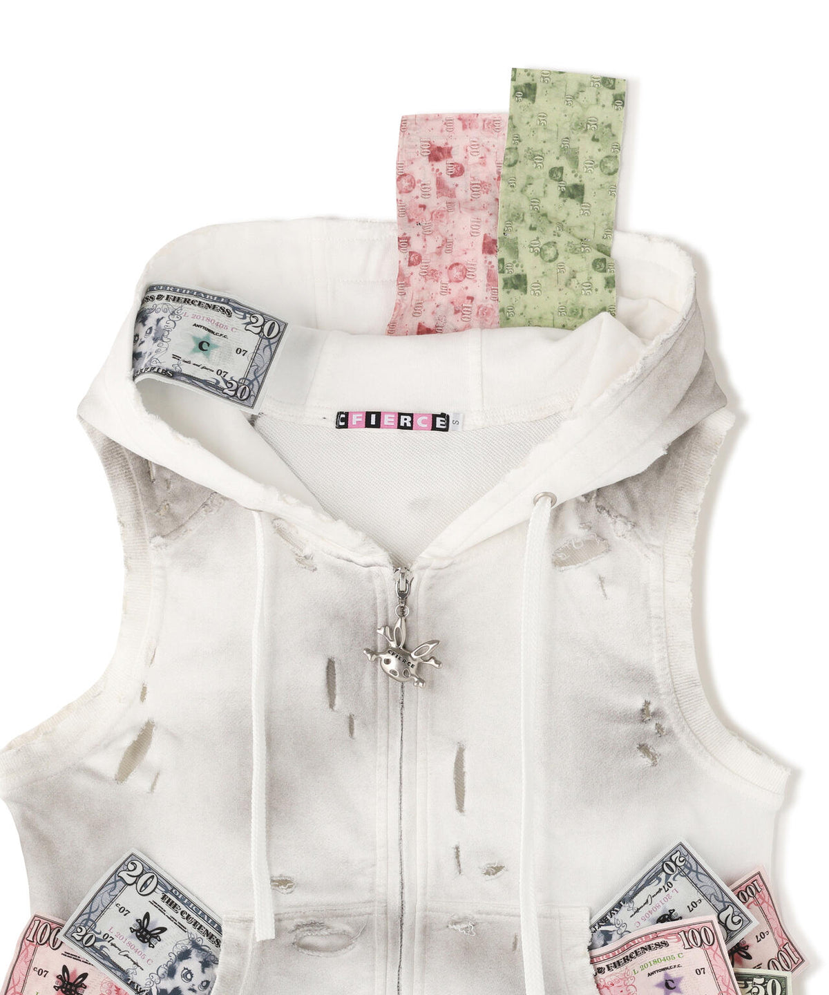 CFIERCE/フィアス/CASH RIPPED SLELES ZIP HOODIE