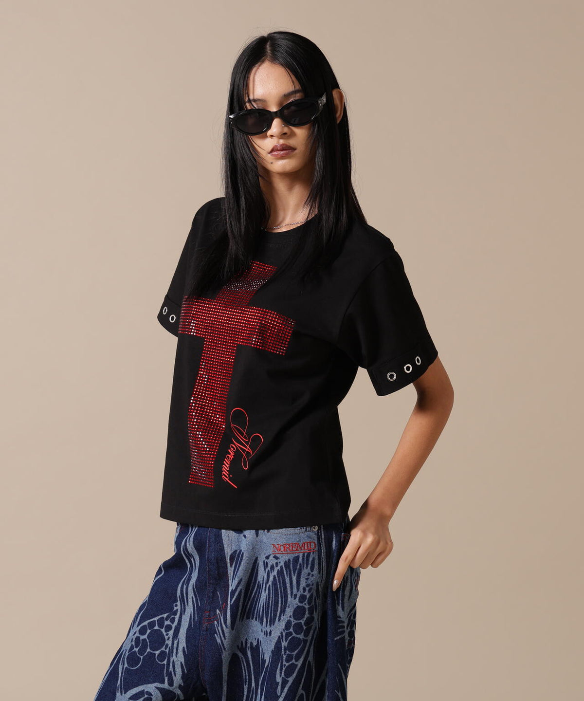 NoRemid/ノーリミッド/【LHP EXCLUSIVE】Cross Rhinestone S/S Tee
