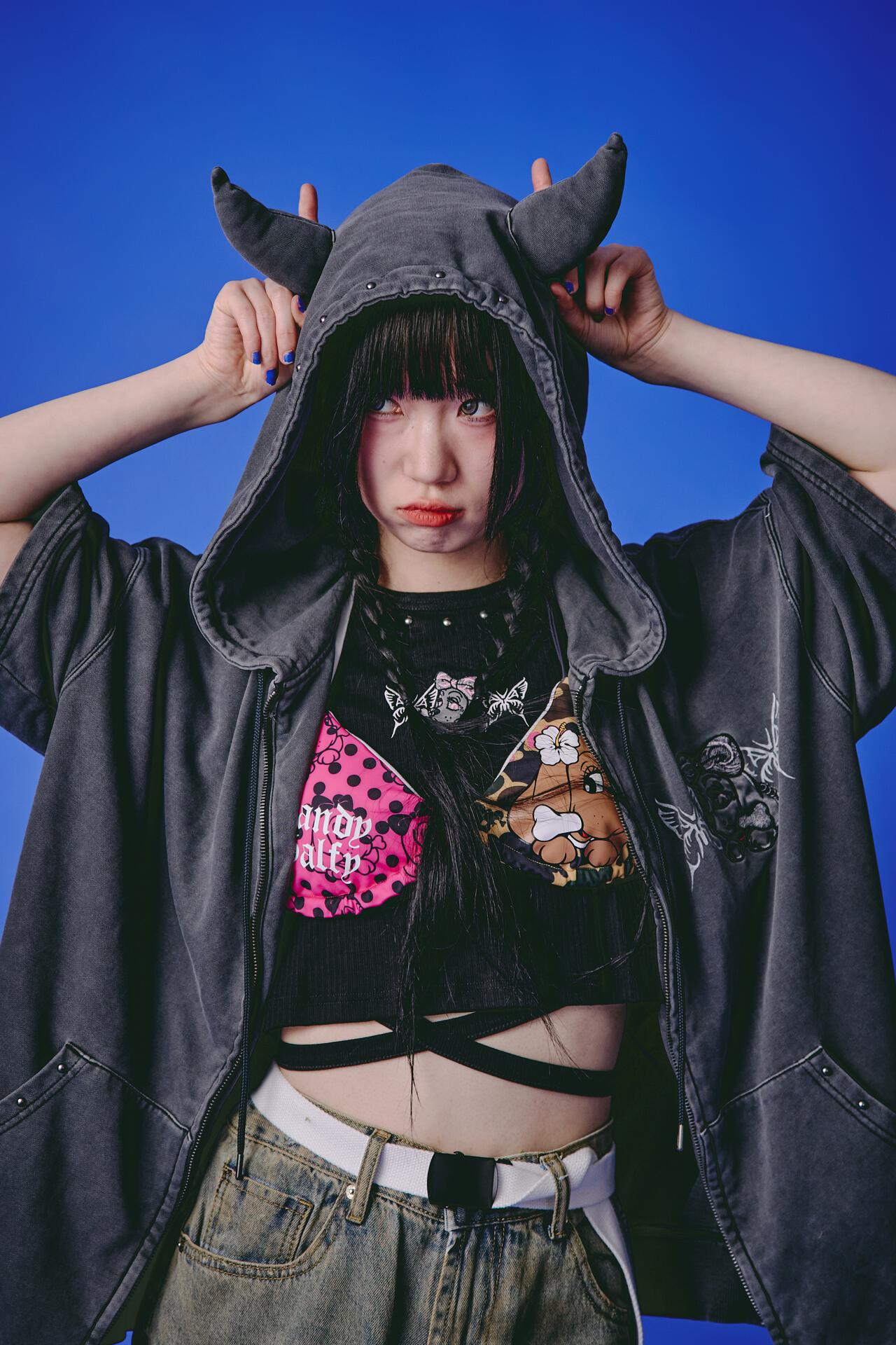 サブカル ガルフィー GALFY Tシャツ 長袖 注射器 ラインストーン 地雷 GALFY/ガルフィー/【LHP EXCLUSIVE】地雷ギャル リブ半袖TEE | L.H.P