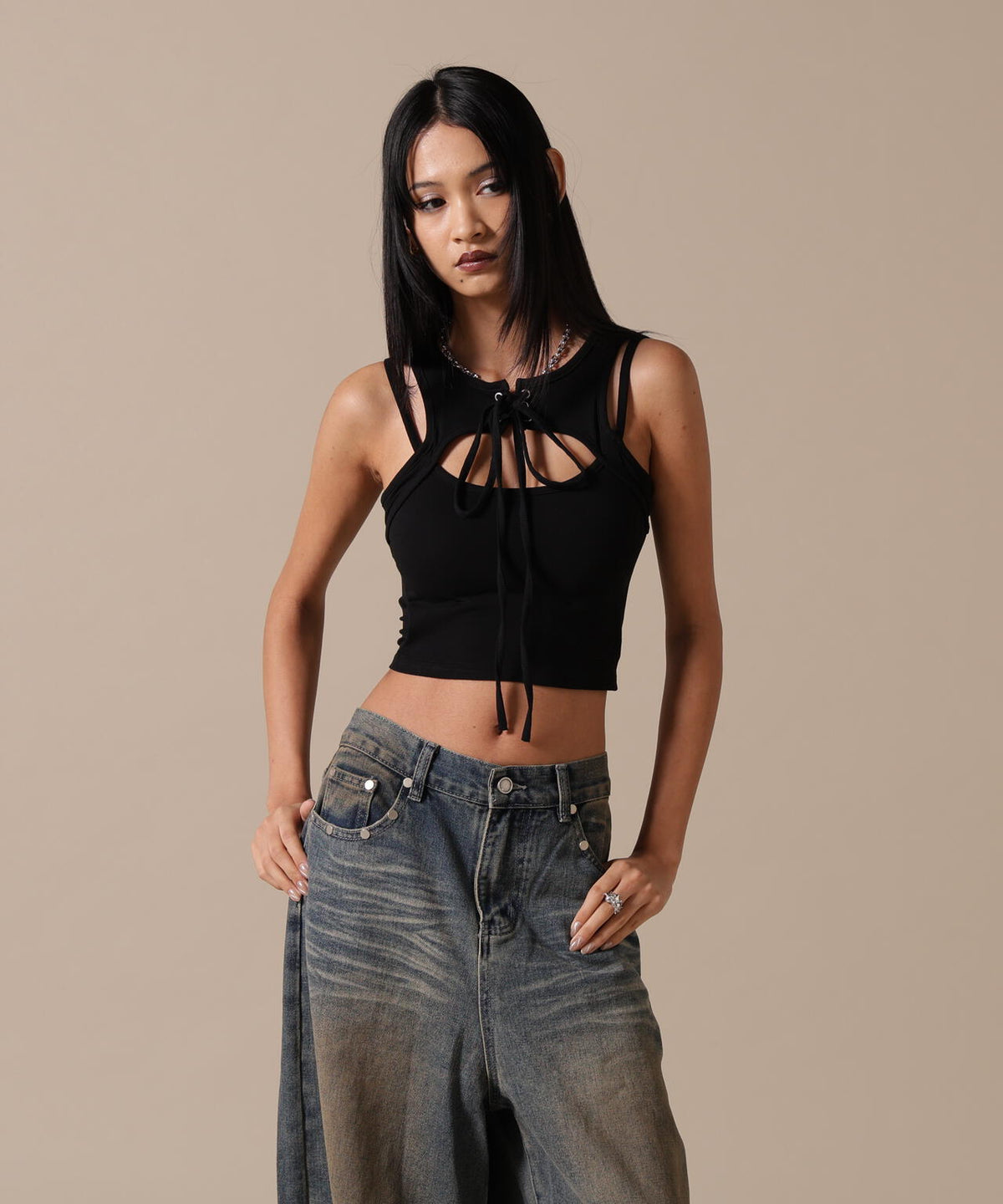 DeEVA/ディーヴァ/CUTOUT LACE-UP TANK