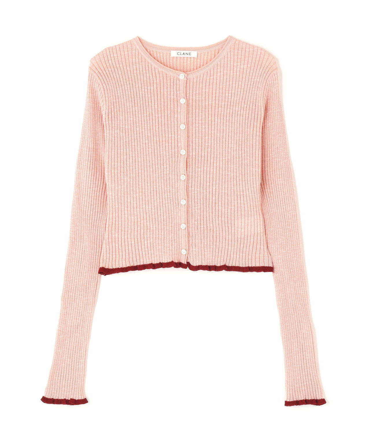 CLANE シアーニットカーディガン ピンク CLANE/クラネ/CONTRAST TRIM SHEER KNIT CARDIGAN | L.H.P