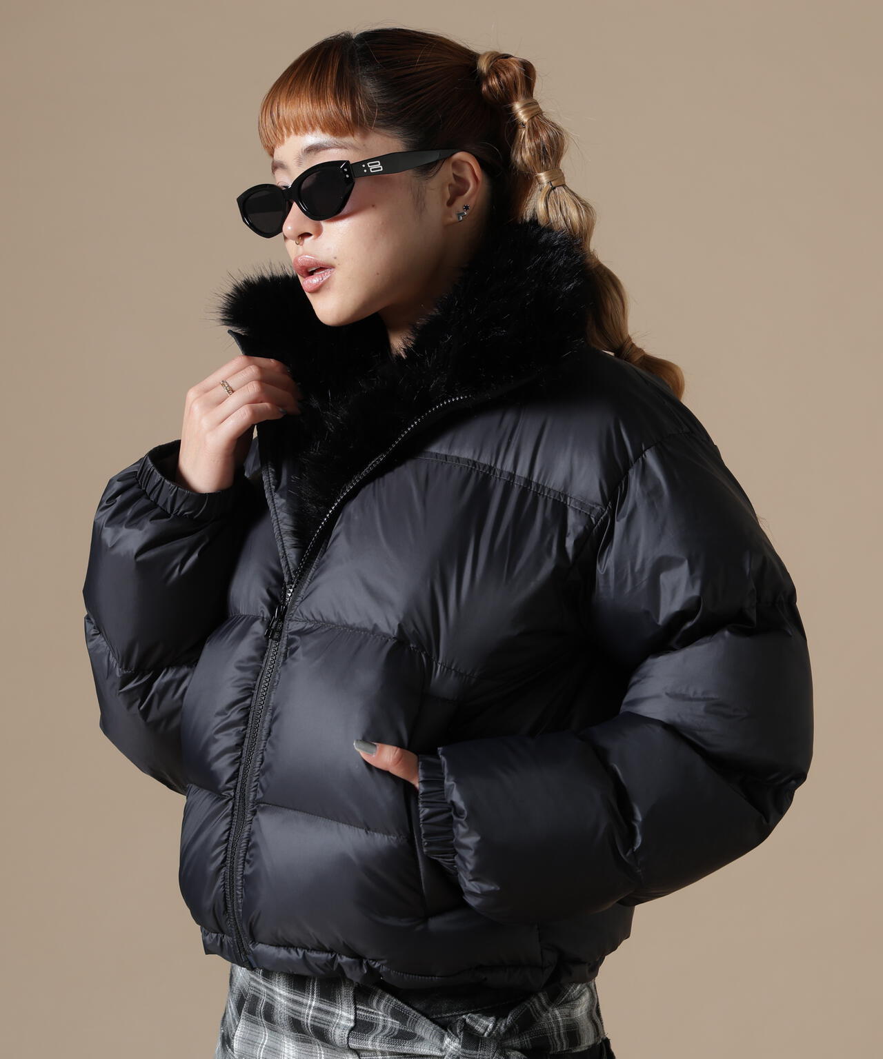 DankeSchon/ダンケシェーン/WOMEN NYLON FUR STAND BLOUSON