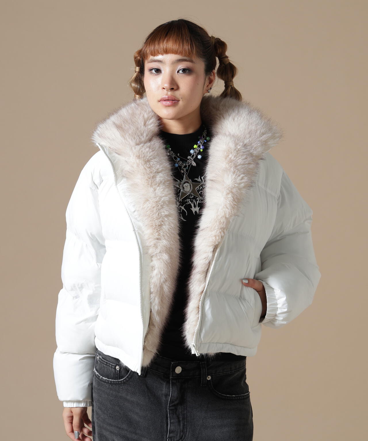 DankeSchon/ダンケシェーン/WOMEN NYLON FUR STAND BLOUSON