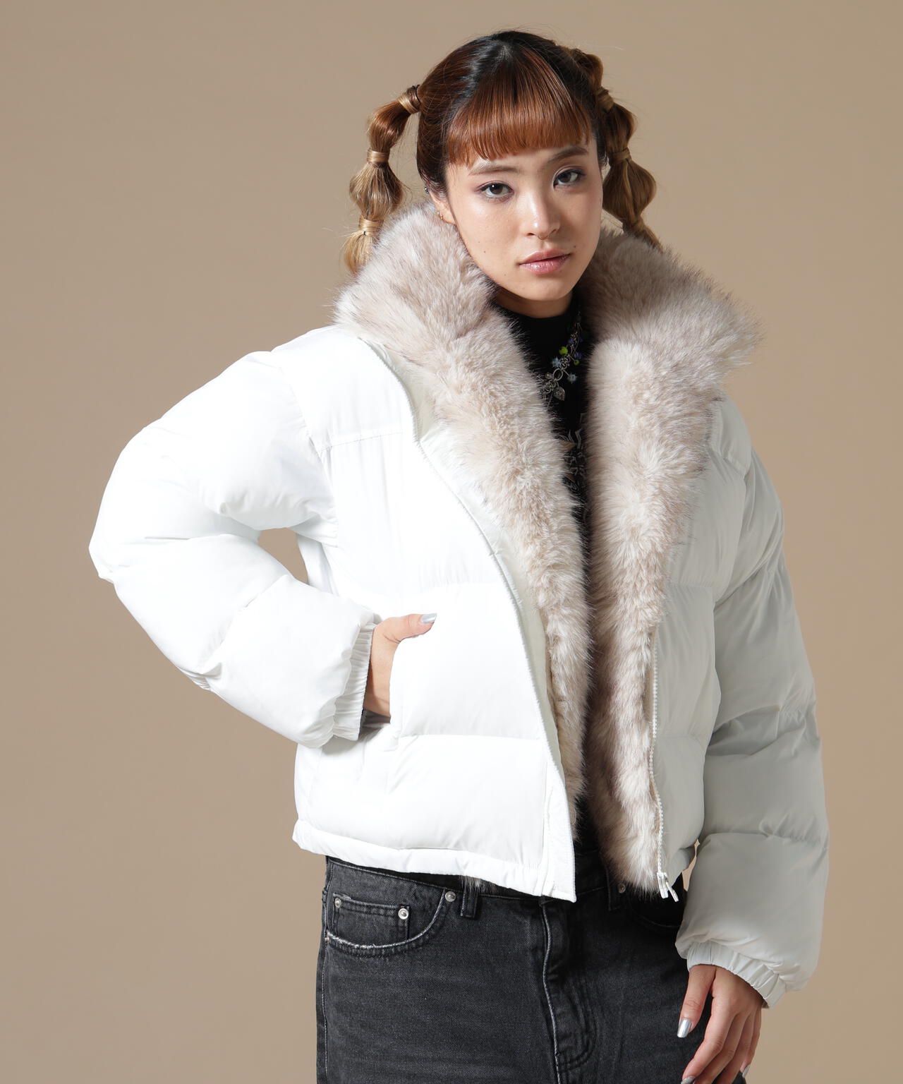 DankeSchon/ダンケシェーン/WOMEN NYLON FUR STAND BLOUSON