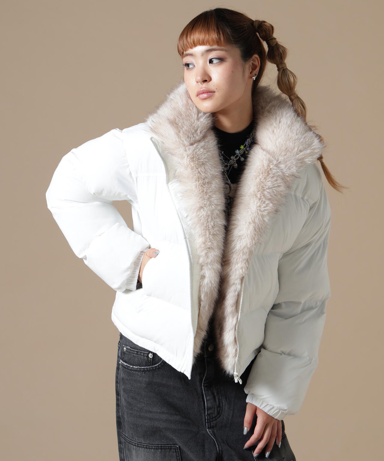 DankeSchon/ダンケシェーン/WOMEN NYLON FUR STAND BLOUSON