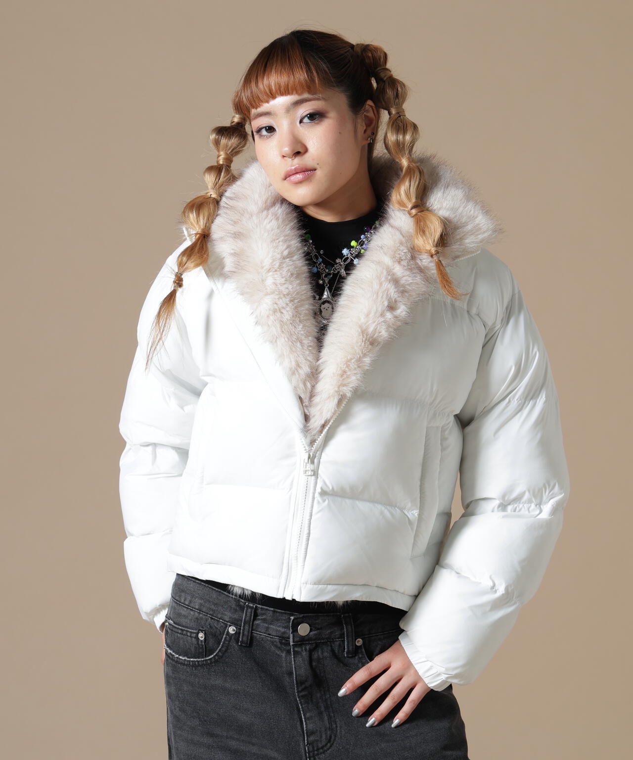 DankeSchon/ダンケシェーン/WOMEN NYLON FUR STAND BLOUSON