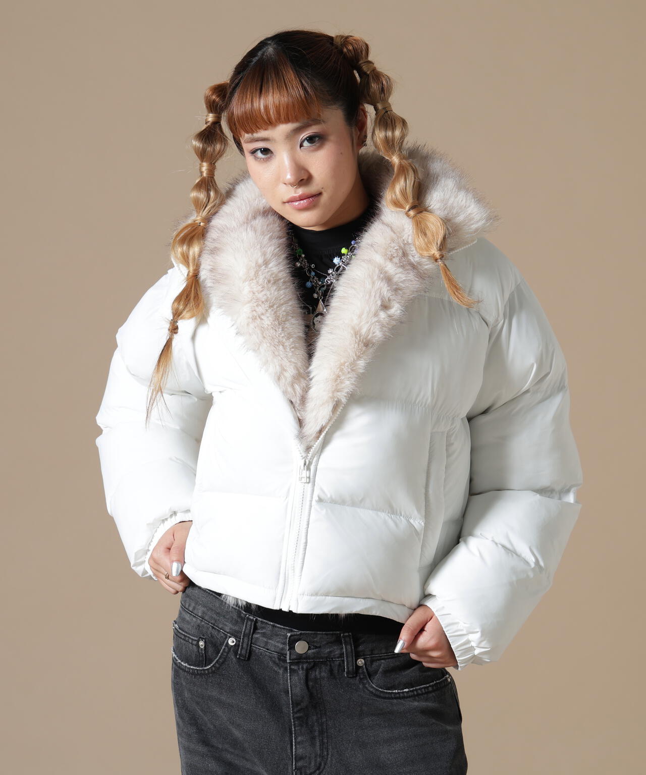 DankeSchon/ダンケシェーン/WOMEN NYLON FUR STAND BLOUSON