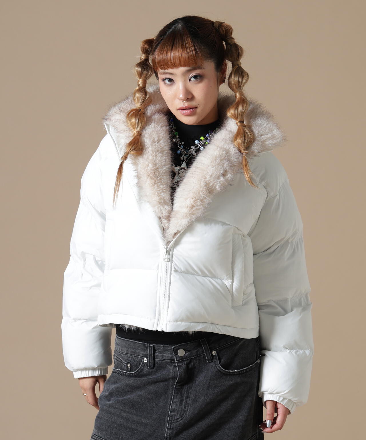 DankeSchon/ダンケシェーン/WOMEN NYLON FUR STAND BLOUSON