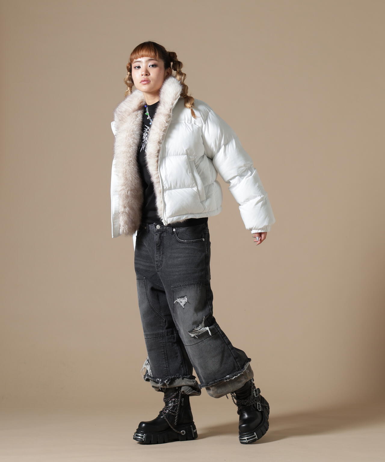 DankeSchon/ダンケシェーン/WOMEN NYLON FUR STAND BLOUSON