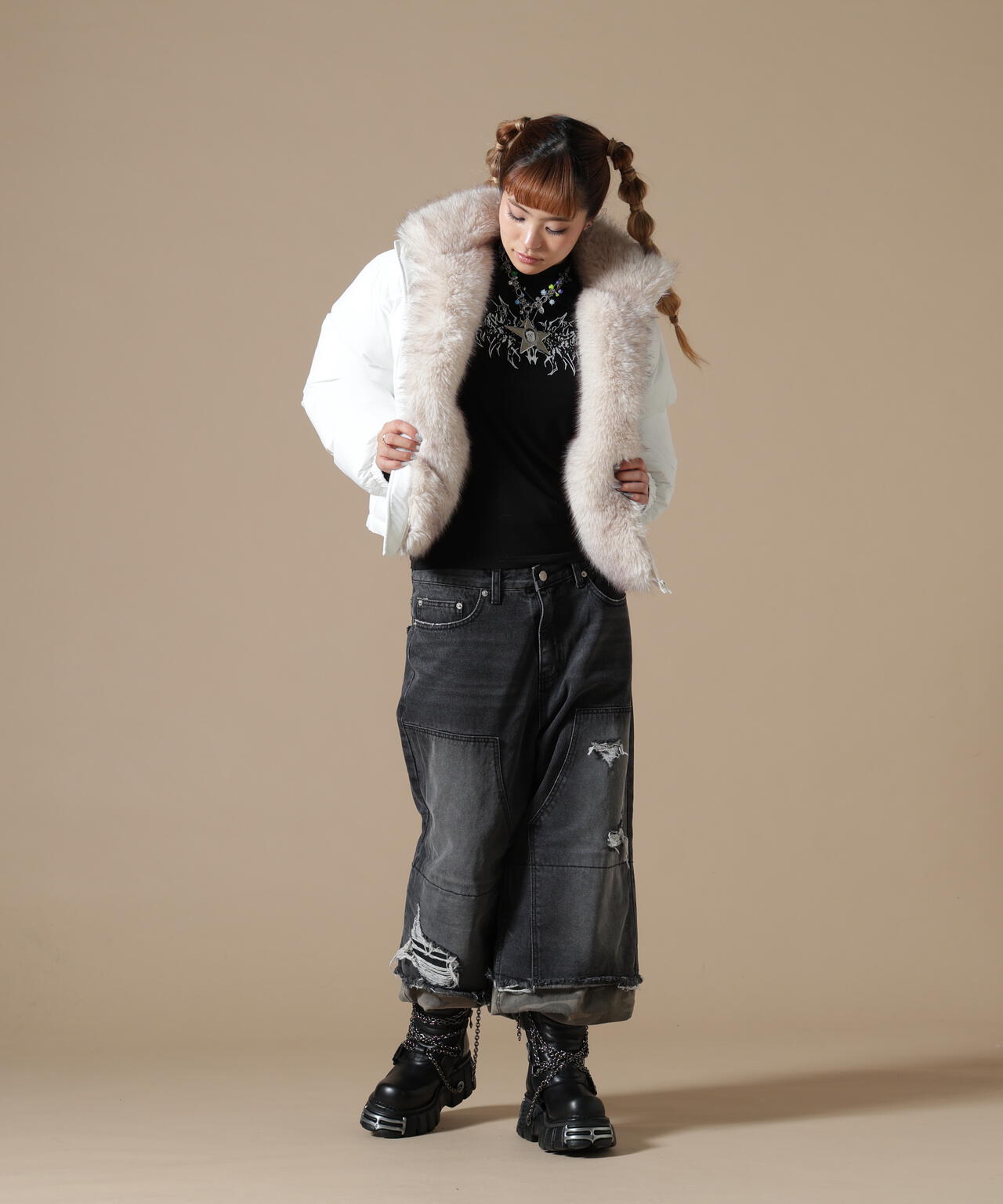 DankeSchon/ダンケシェーン/WOMEN NYLON FUR STAND BLOUSON