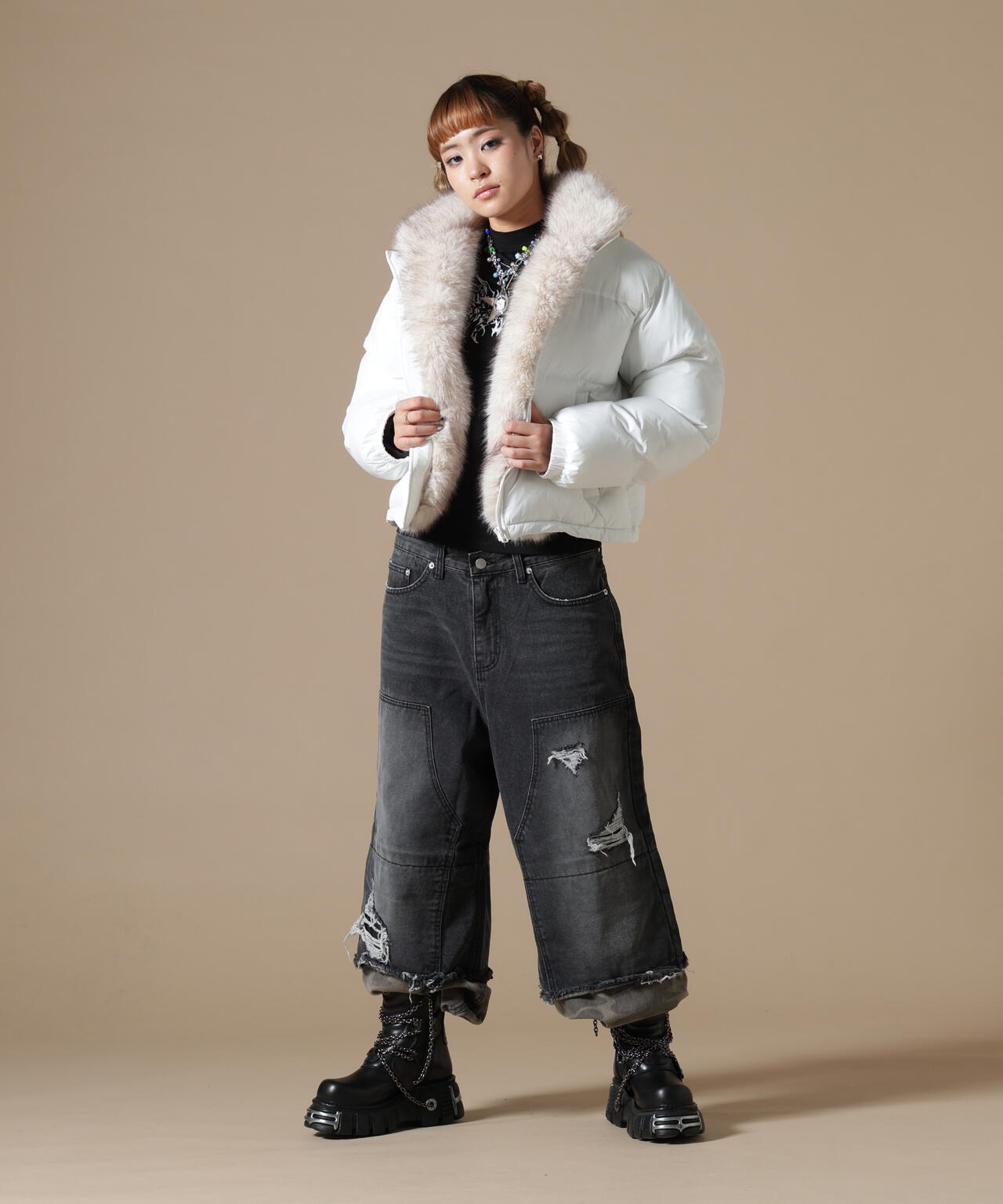 DankeSchon/ダンケシェーン/WOMEN NYLON FUR STAND BLOUSON